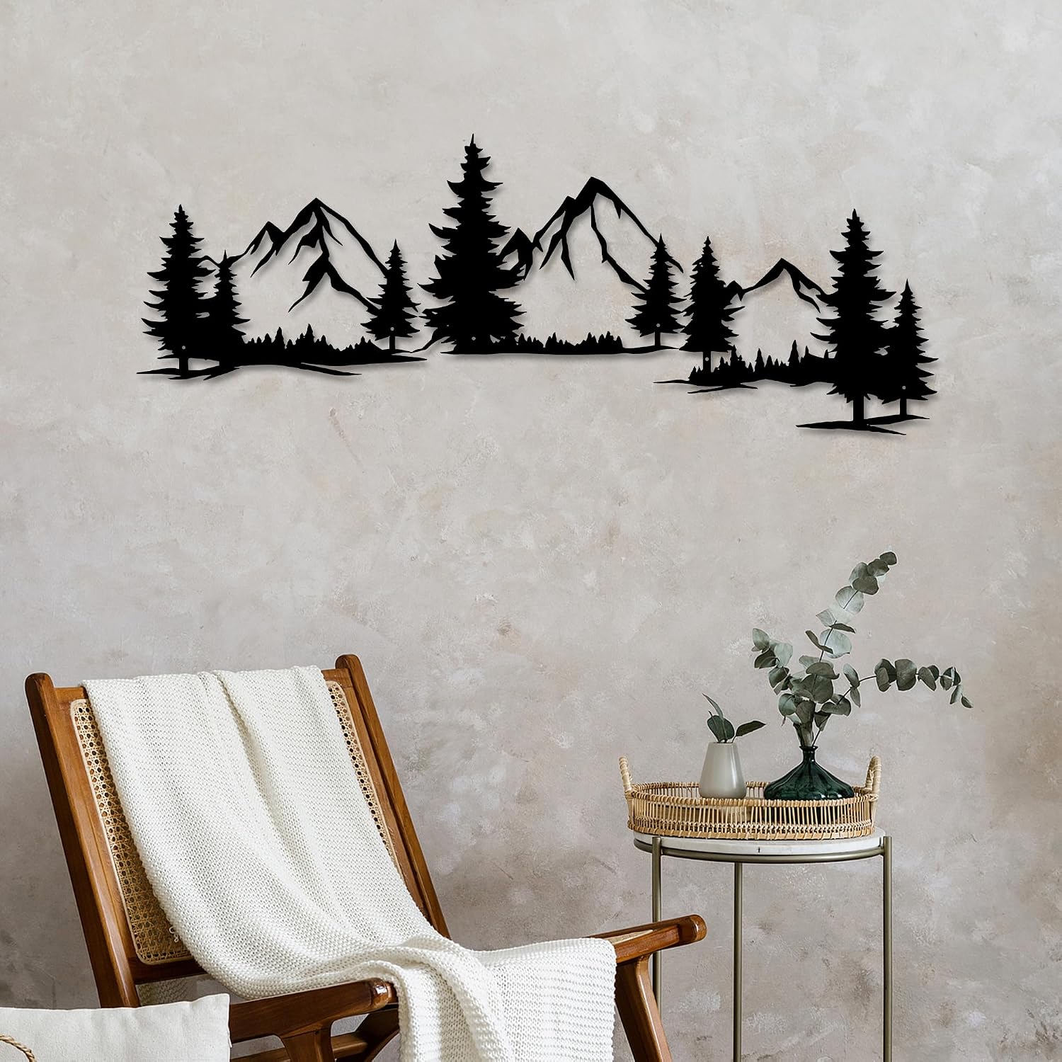 Xedatric Mountain Forest Metal Wall Art 15×44 Inch Nature Landscape Decor | Large horizontal evergreen trees wall art for living room. Housewarming gift for nature lovers. Indoor decor.