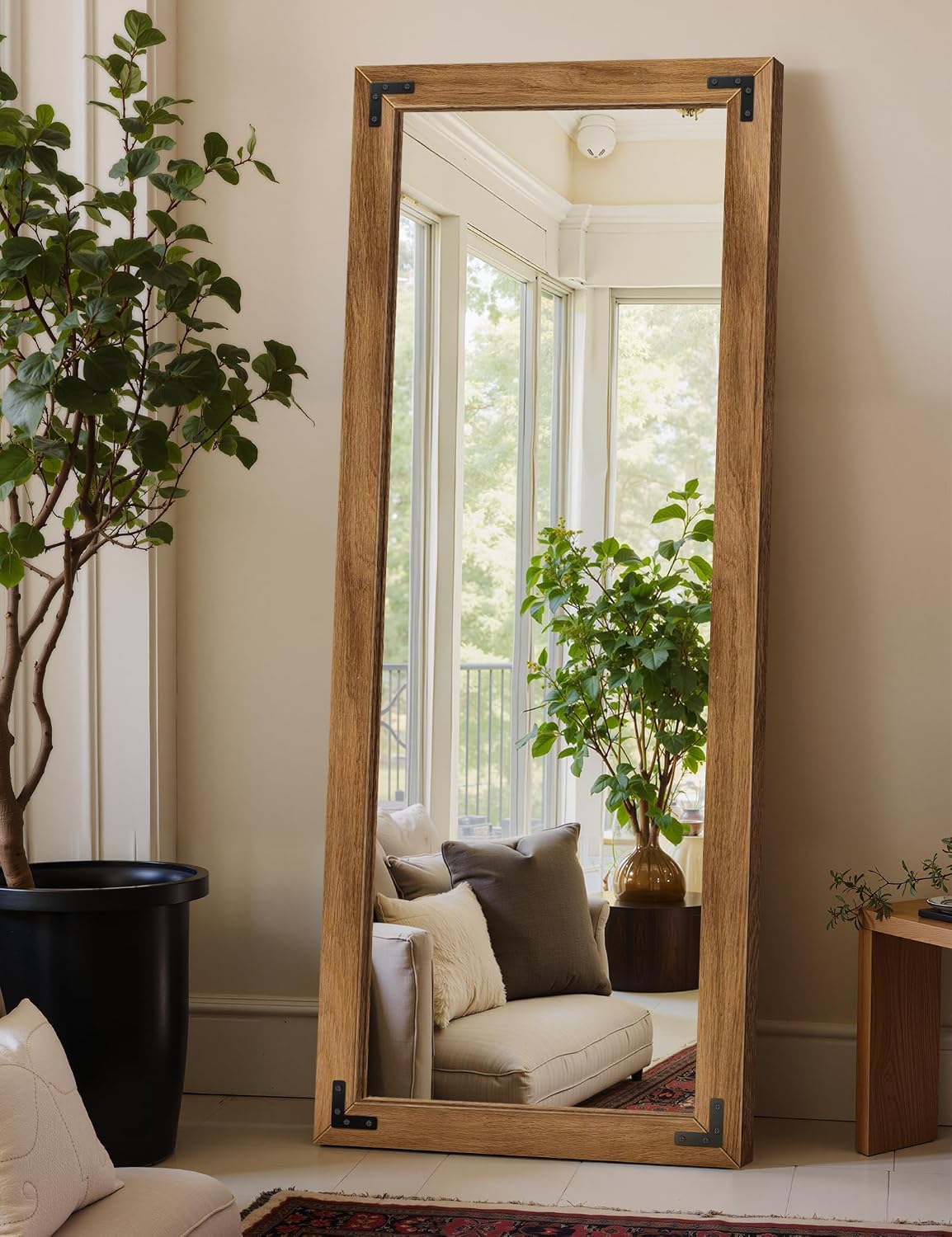 Wood Framed Full Length Mirror for Wall, 56″X22″ Floor Standing Body Mirror | Solid Wood Frame, HD Shatterproof Glass, Hanging or Leaning Mirror for Bedroom, Living Room, & Entryway