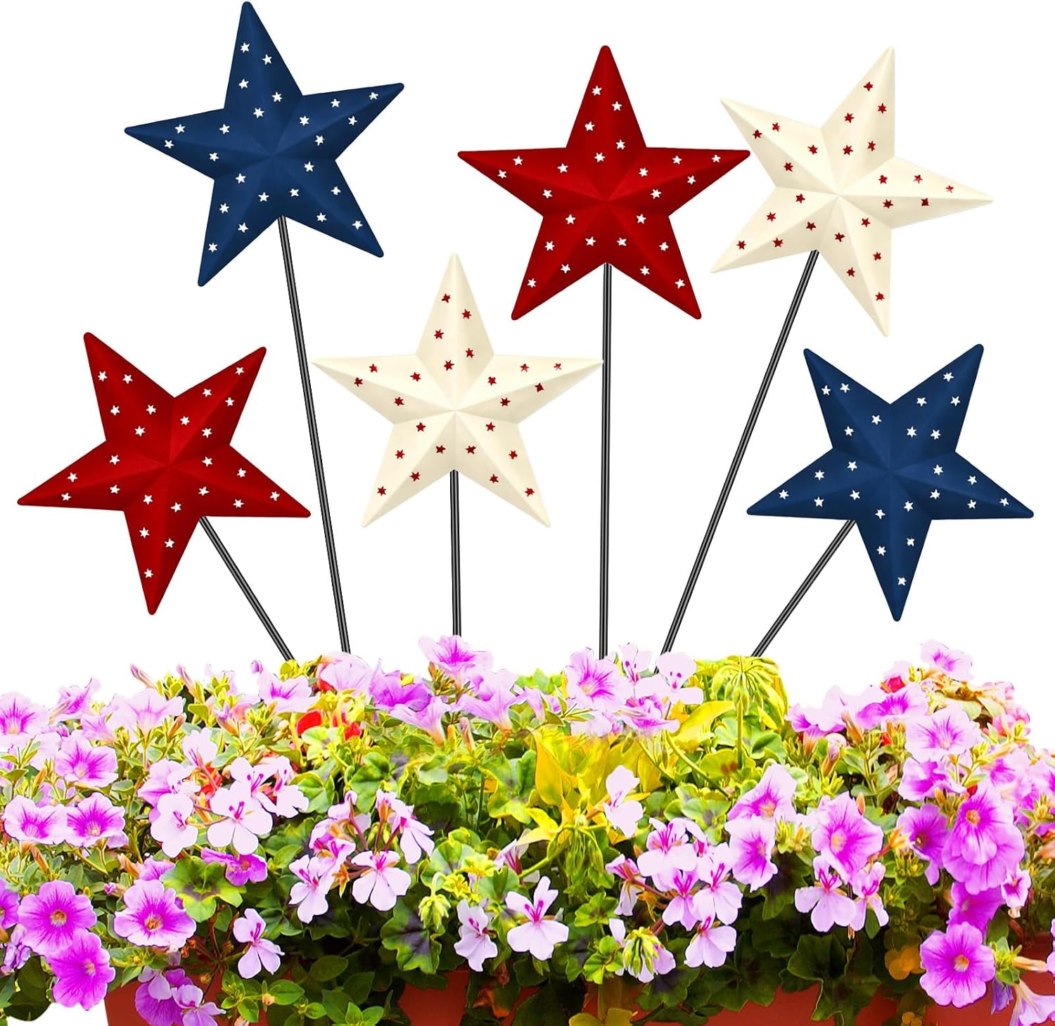 Pickmesh 6 Pcs 12″ H Patriotic Yard Decor Outdoor 4th of July Outdoor Decor Red White Blue Metal Yard Sign Garden Stake 250th Anniversary USA Flag American Lawn Sign for Independence Day Decoration