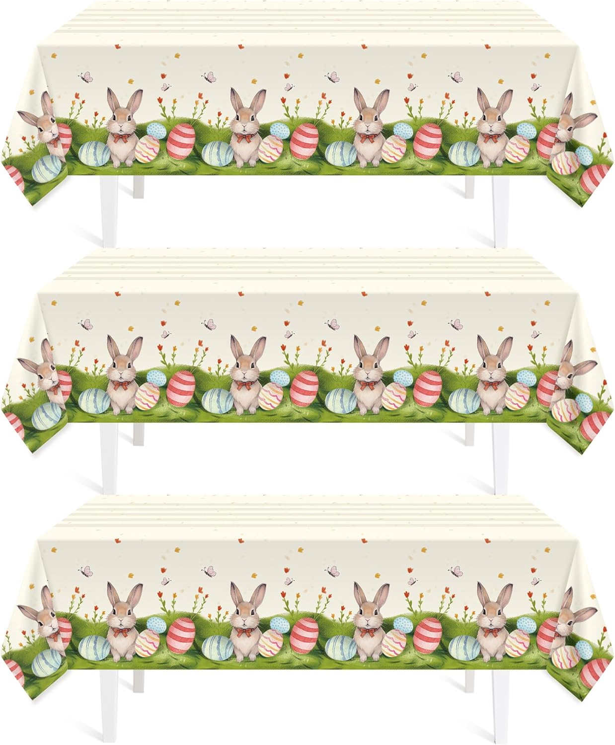 Childom 3 Pack Easter Decorations Easter Tablecloths Disposable Plastic Tablecloths 54″x108″ Bunny Table Cloths Rectangle Tables for Party Supplies,Holiday Table Covers for Home Dinner Outdoor Picnic