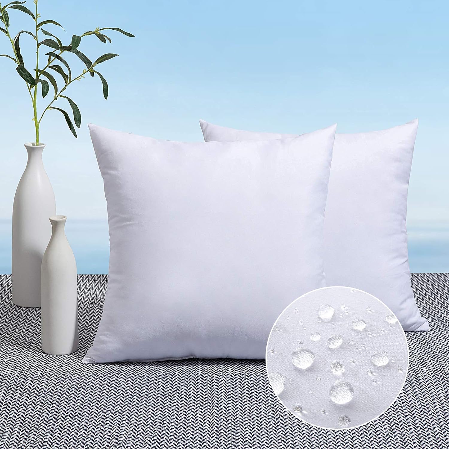 MIULEE Pack of 2 18×18 Inch Outdoor Pillow Inserts | Water-Resistant Decorative Premium Square Pillow Stuffer Sham for Porch Swing Couch Sofa Cushion Patio Furniture