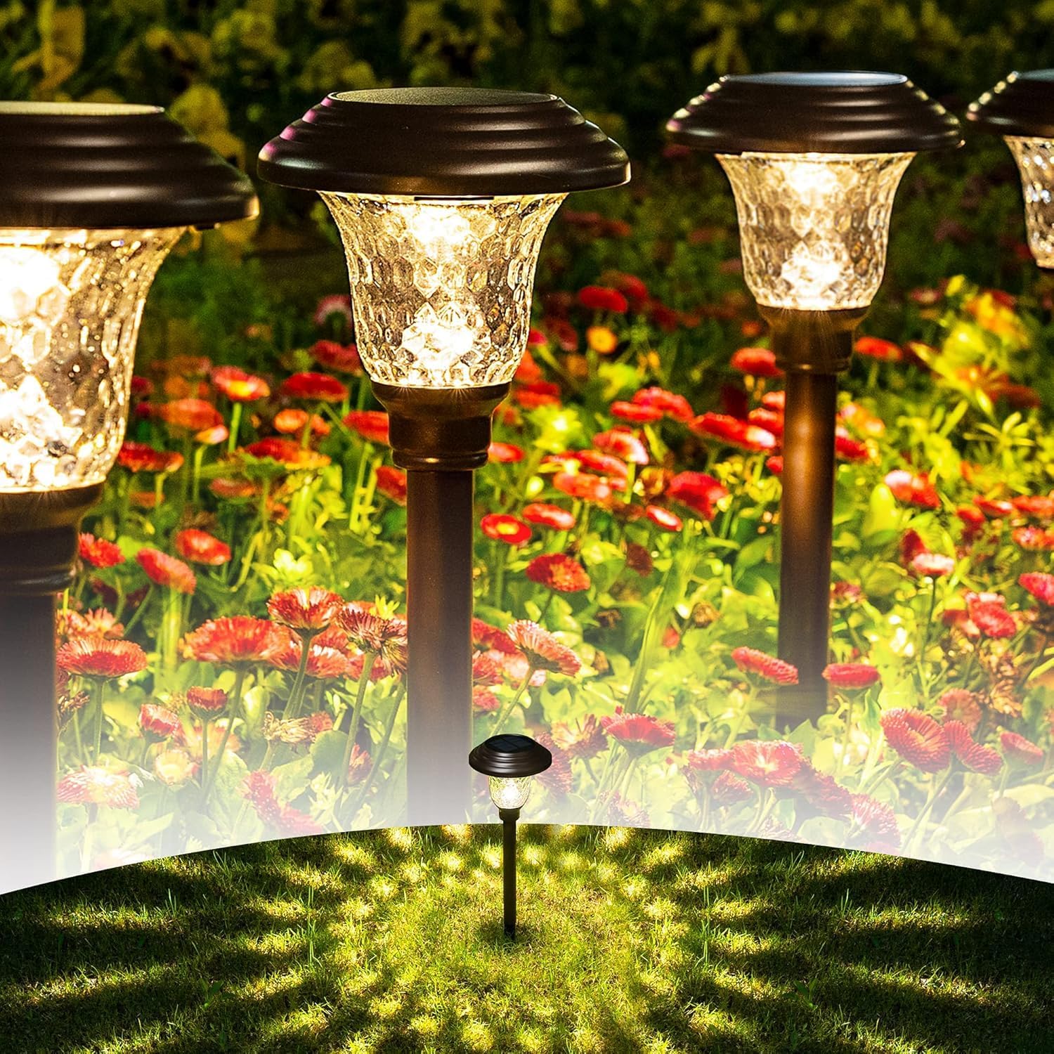 GIGALUMI Metal & Glass Solar Lights Outdoor, 8 Pack LED Garden Lights | Solar Pathway Lights Waterproof IP65, Warm White Landscape Path Lights, Garden Decor for Yard, Patio, Walkway (Brown)