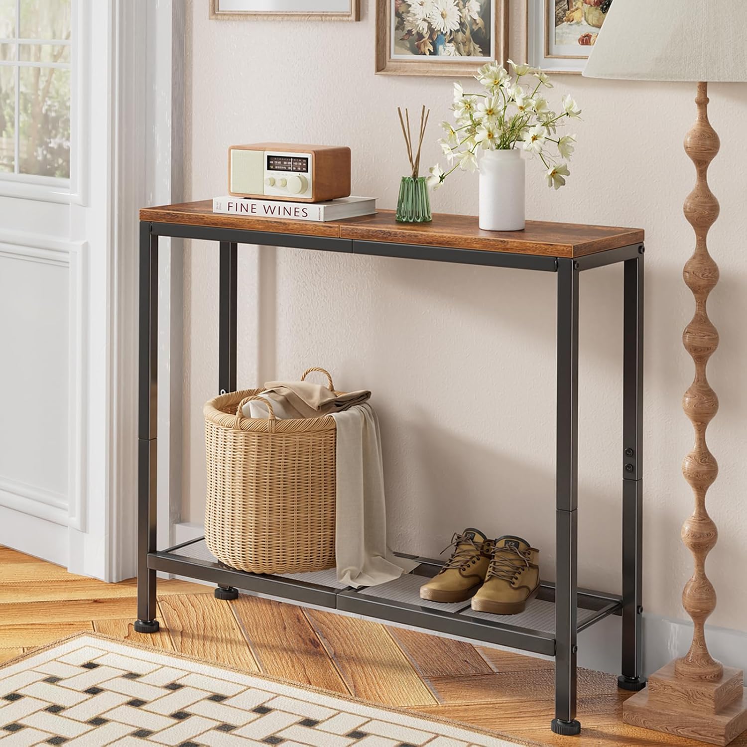 Simple Trending Console Table, 32″ Sofa Table with Storage Shelf, Narrow Entryway Table, for Hallway, Behind The Couch, Living Room, Rustic Brown