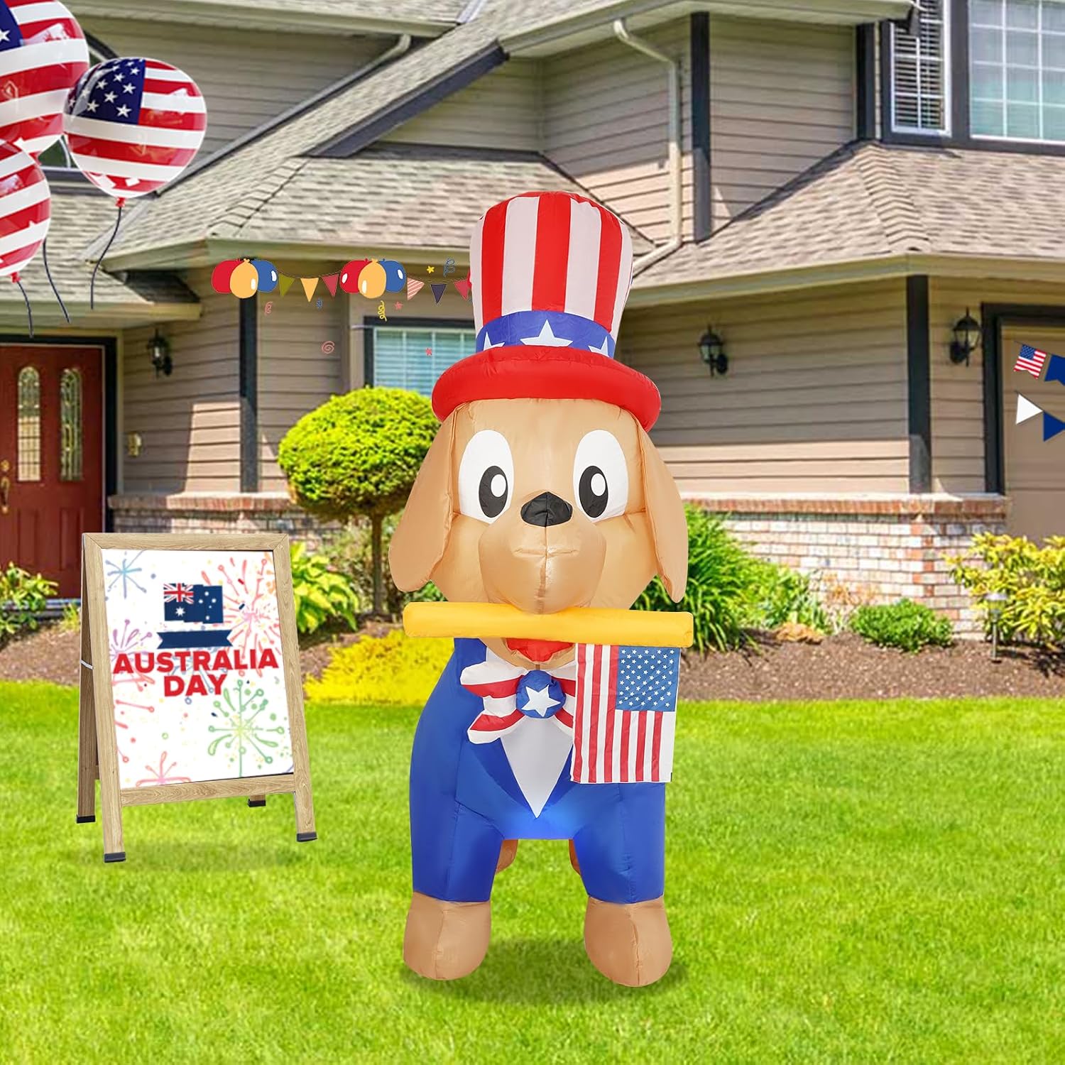 4th of July 4FT Independence Day Dog with Built-in LED Lights to Light up Your Yard, Perfect for Outdoor and Indoor Parties, Outdoor Festival Patio Inflatable Decorations, Patio