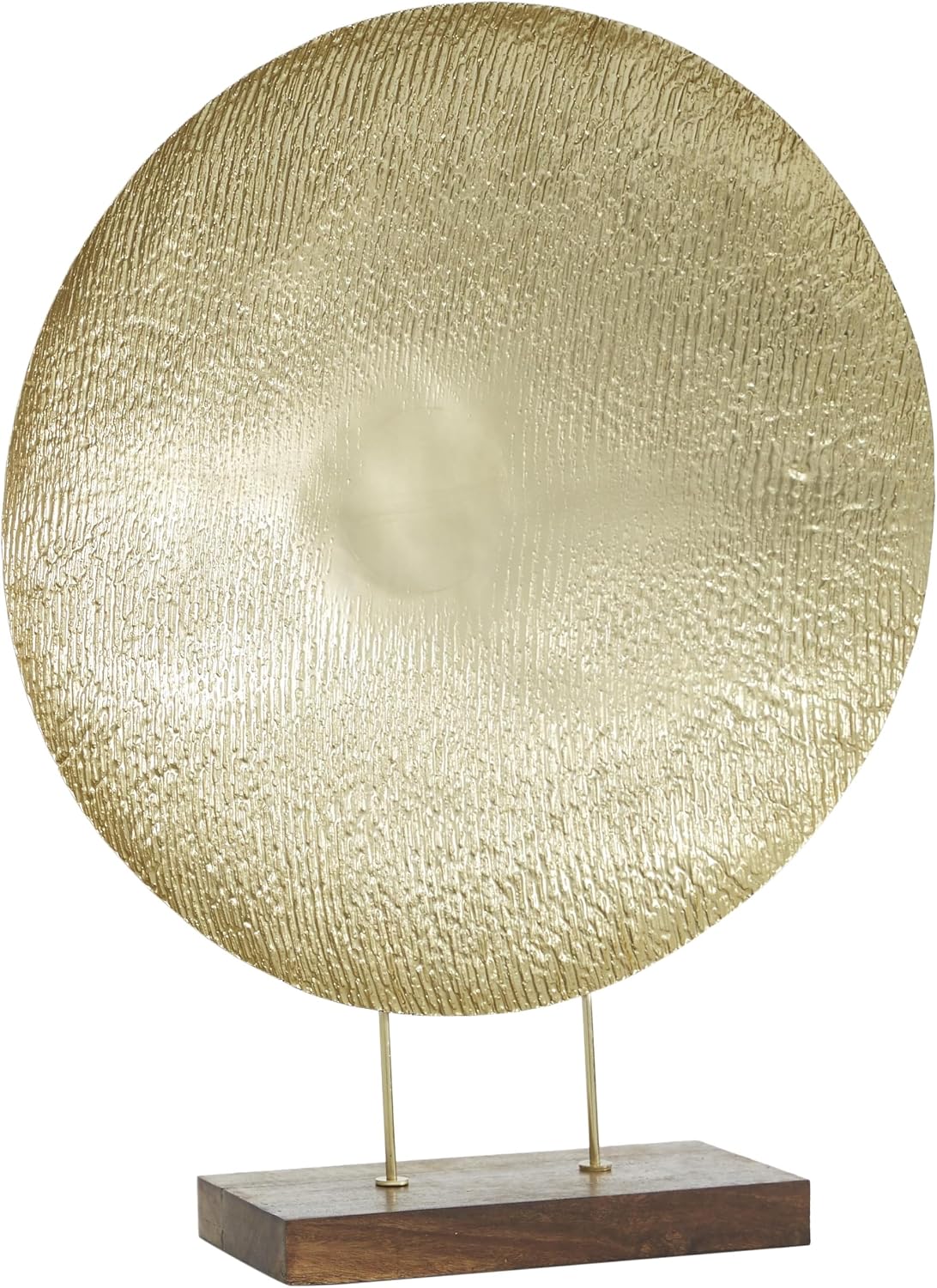 Deco 79 Metal Geometric Decorative Sculpture Plate Home Decor Statue with Wood Stand, Accent Figurine 22″ x 6″ x 27″, Gold