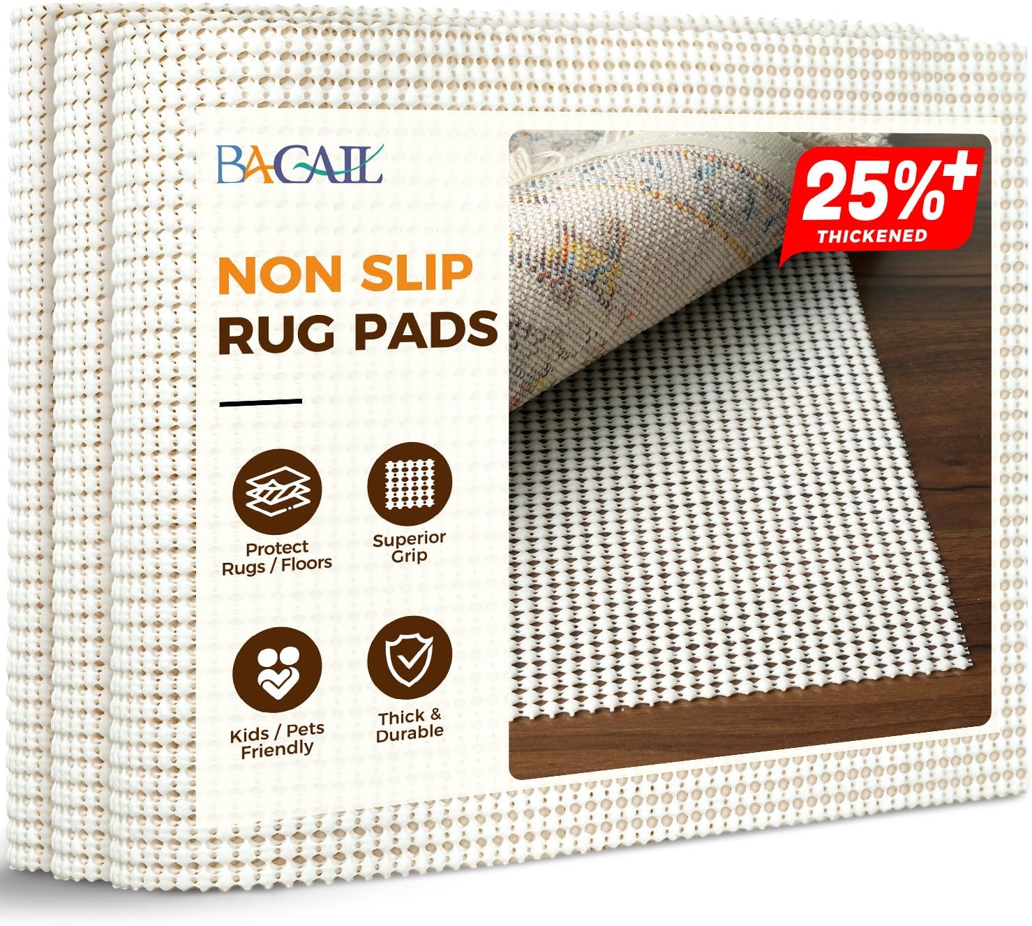 BAGAIL BASICS 8 x 10 FT Rug Pad Gripper for Hardwood Floors, Non Slip Rug Pads for Area Rugs, Extra Thick Under Rug Padding, Protect Your Rugs & Floors