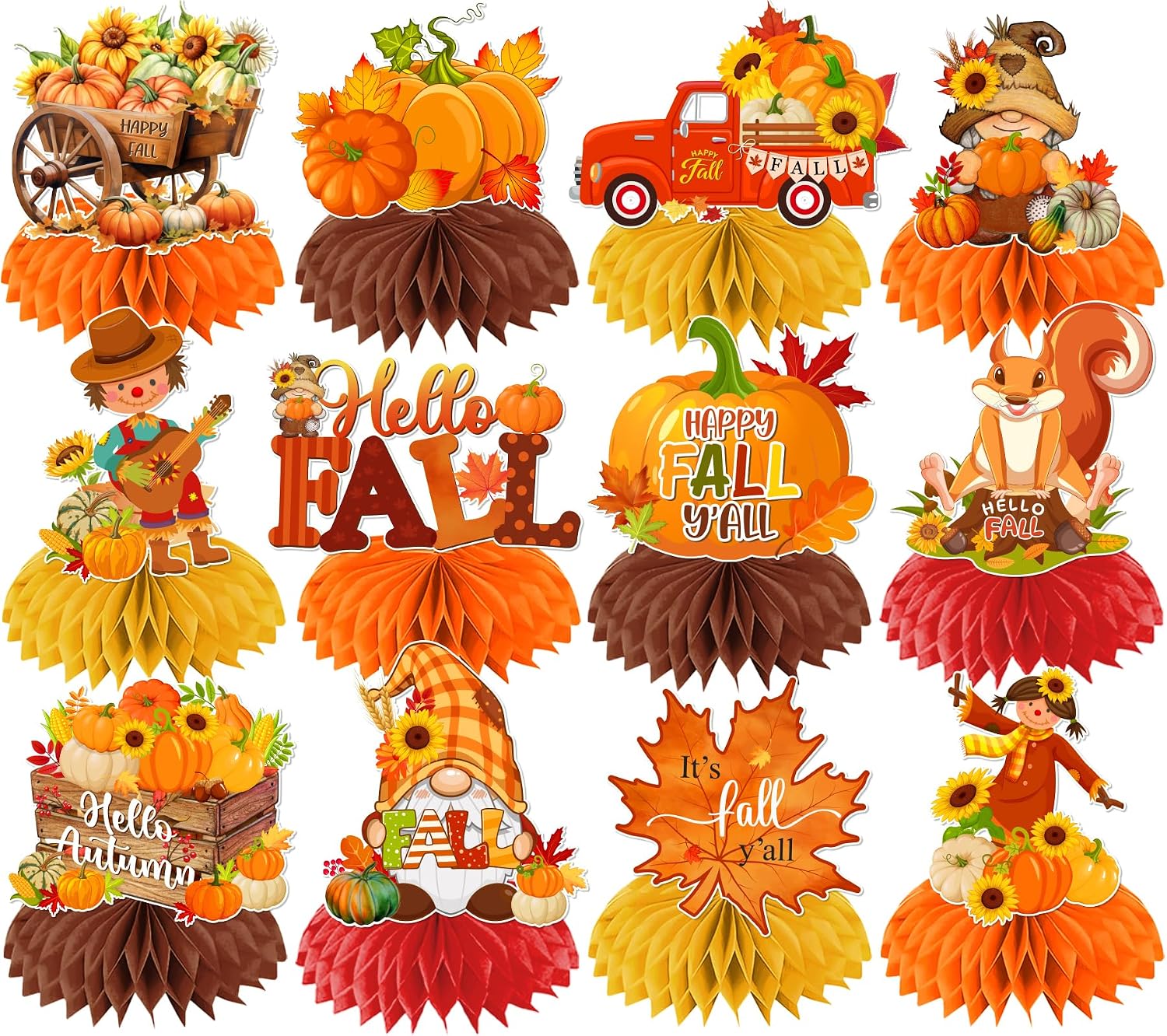 Fall Party Decorations Honeycomb Centerpieces, 12Pcs Fall Table Decorations Autumn Table Centerpieces for Thanksgiving Autumn Festival Decorations Home Office