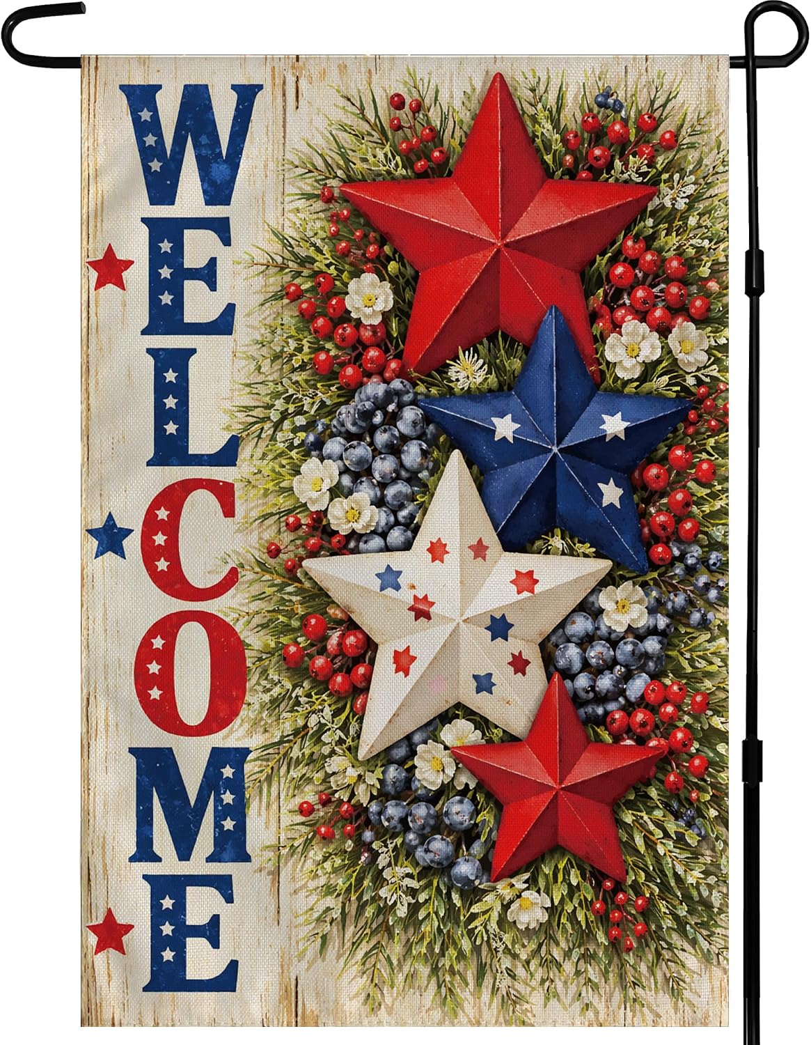 4th of July Decorations – Patriotic Stars Welcome Garden Flag | Double Sided Fourth of July Accessories Patriotic Banner | 250 Anniversary USA Merchandise for Garden Yard Porch Patio Lawn Outdoor Outside Decor