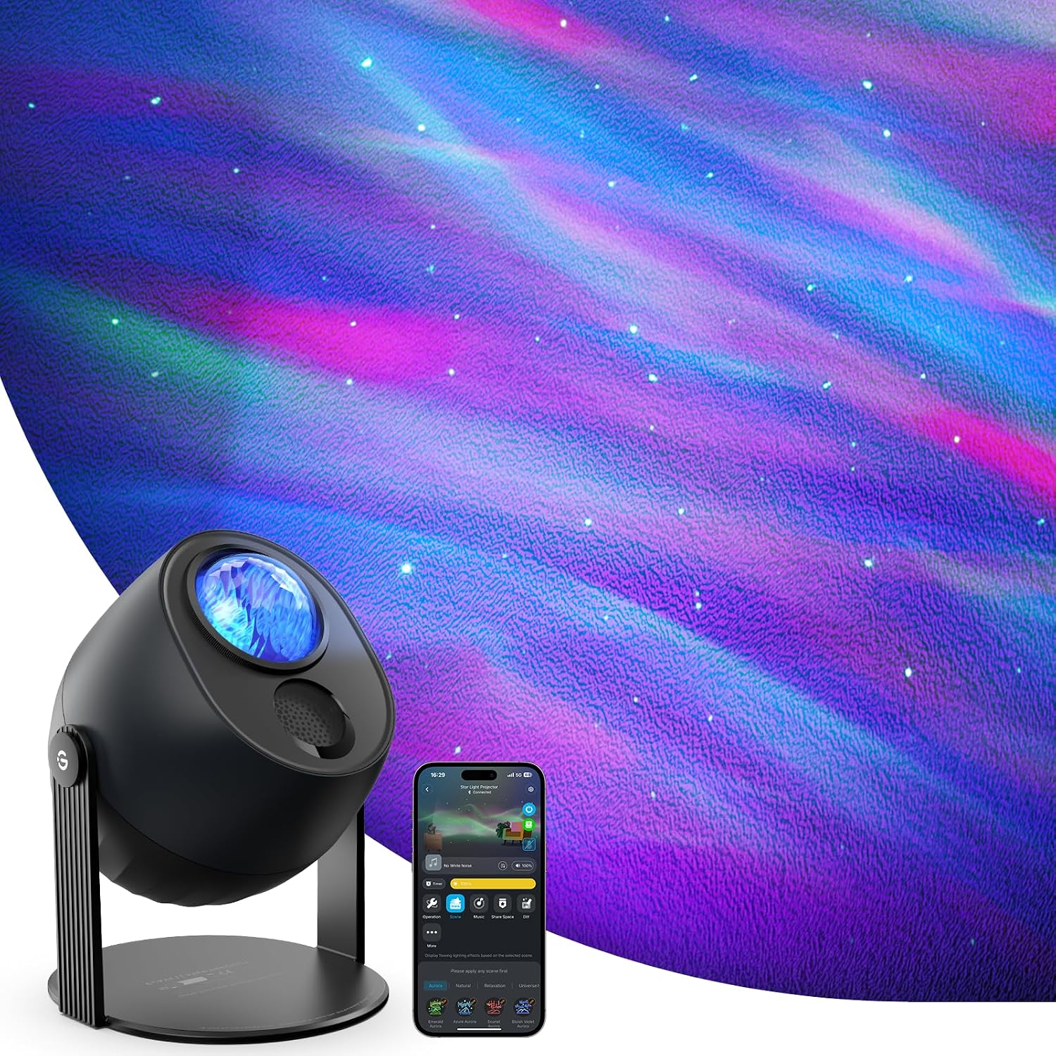 Govee Star Light Projector with 3 Aurora Flowing Effects | Works with Matter and Alexa, 52 Scene Modes, 18 White Noise Options, LED Night Light Projector for Bedroom, Without Plug