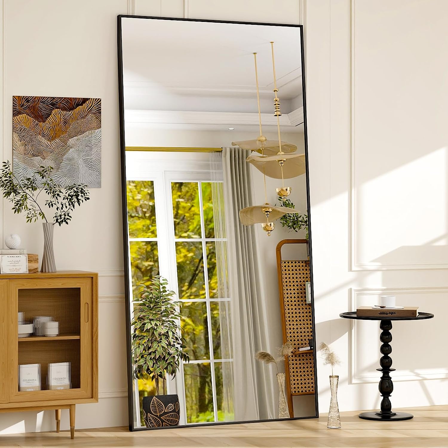 GLSLAND 76″x34″ Full Length Mirror Large Rectangle Full Body Mirror, Black | Aluminum Alloy Frame Freestanding Mirrors, Lean/Stand/Wall HD Tempered Glass Floor Mirror for Bedroom Living Room Dressing
