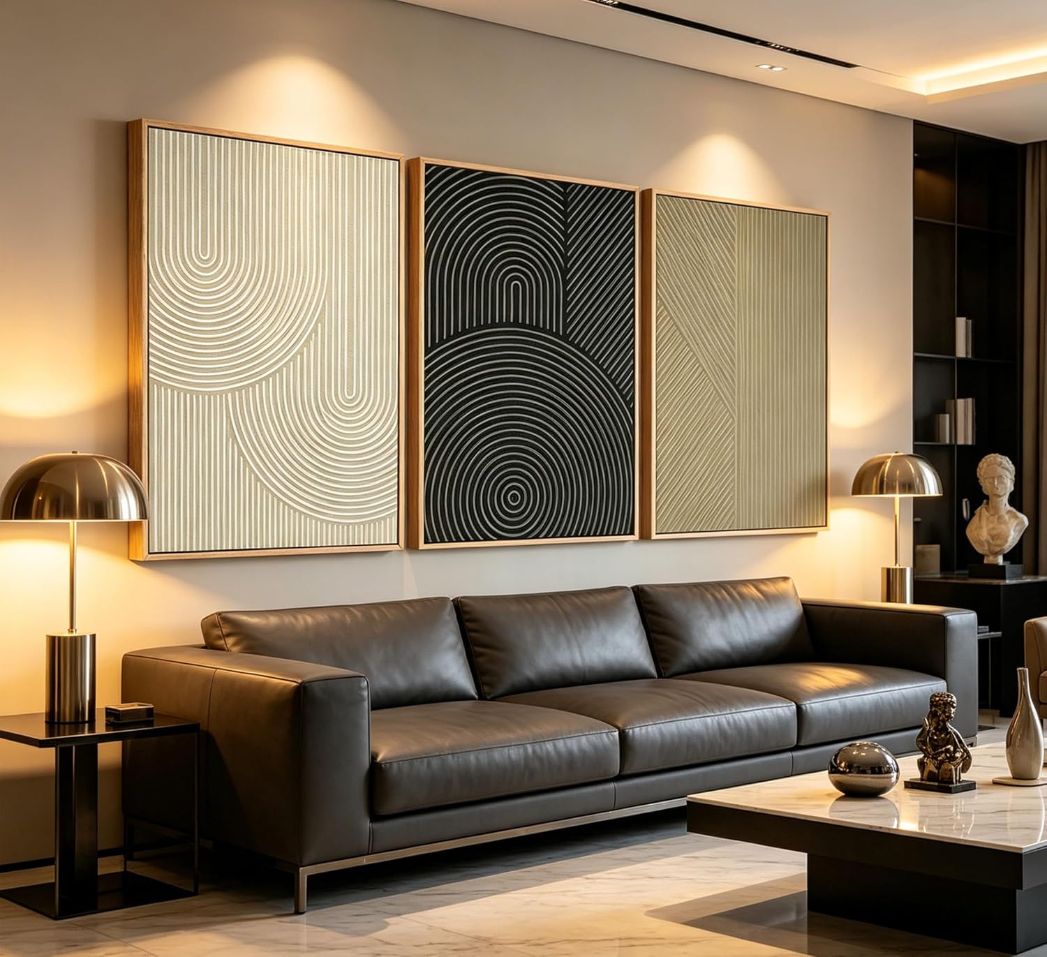 Framed-Large 3D Texture Wall Art,Modern Line Canvas Prints,UV Printing Neutral Abstract Stripes Geometric Artwork for Living Room Bedroom Wall Decor 16x24in