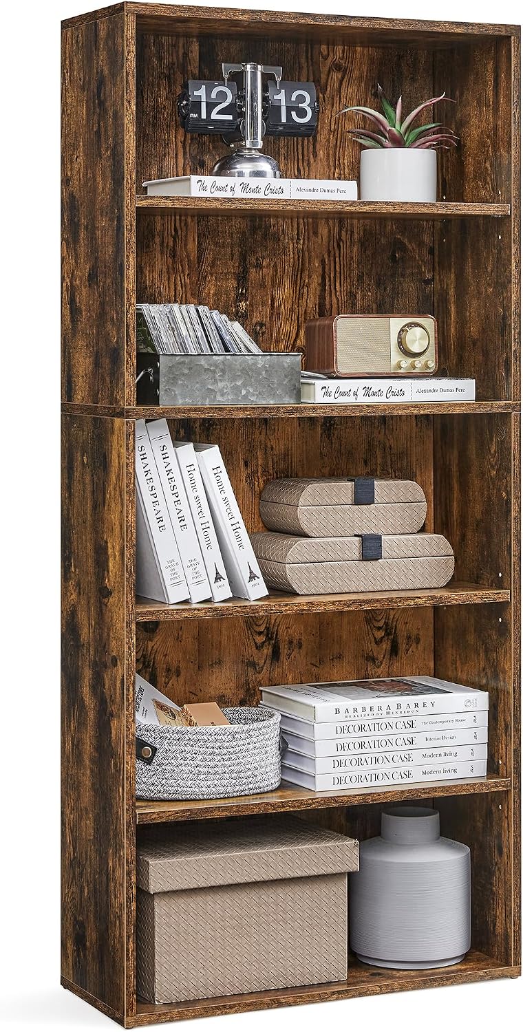VASAGLE CUSTOS Collection – Bookshelf, 5-Tier Bookcase, Book Shelf, Open Storage Shelf, 9.4 x 23.6 x 52.5 Inches, for Living Room, Home Office, Dining Room, Rustic Brown ULBC165X01