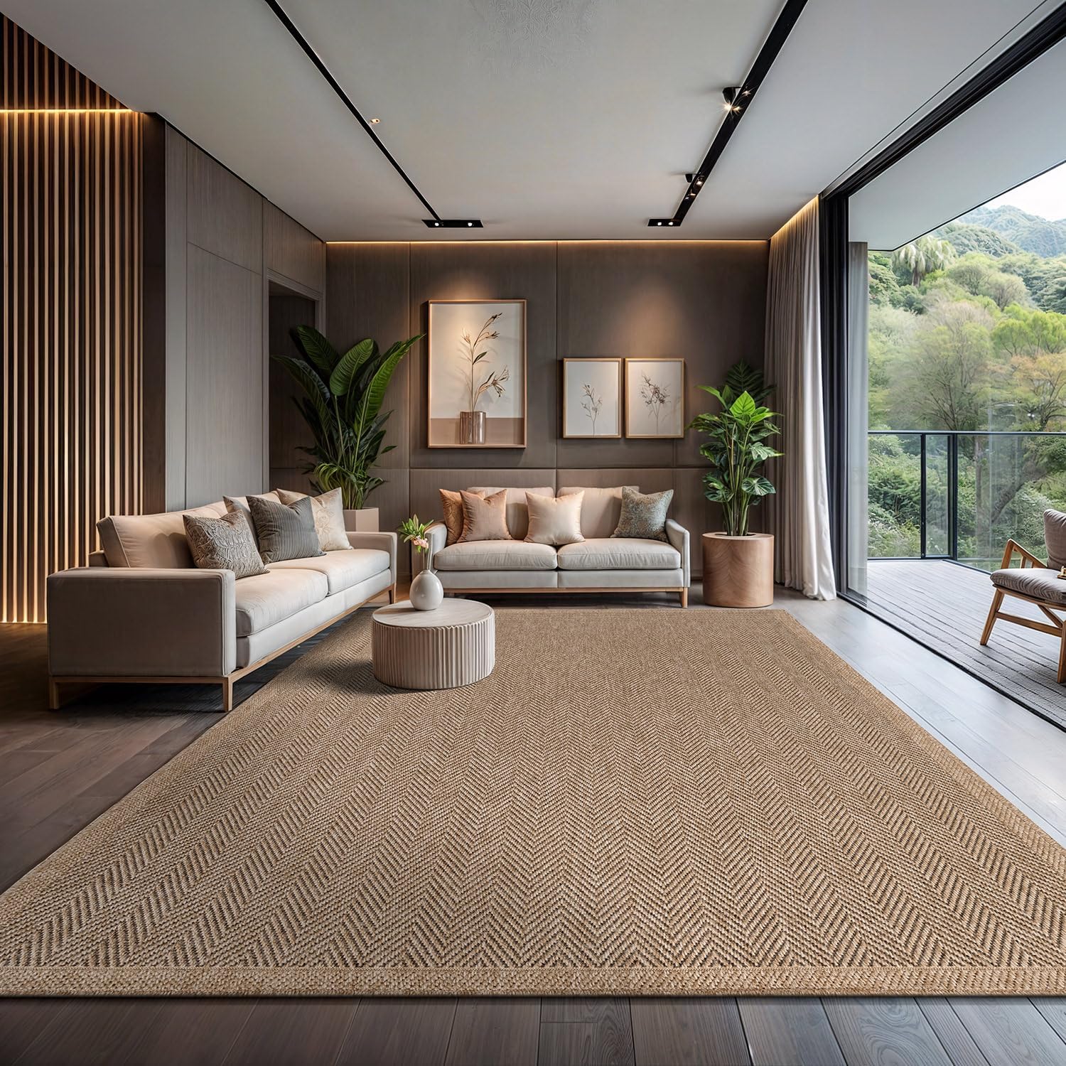 Easy Jute Rug 10×14, Indoor Outdoor Natural Color Fiber Area Rugs for Living Room Patio and Kitchen Rug Herringbone Woven Design Easy-Cleaning Washable Outside Carpet Alfombras 10 x 14