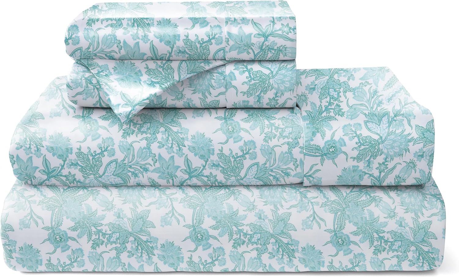 Cosy House Collection 100% Rayon Derived from Bamboo Bed Sheet Set | Cooling, Breathable, Silky Soft 4-Piece Deep Pocket Bedding Set (Queen, Floral)