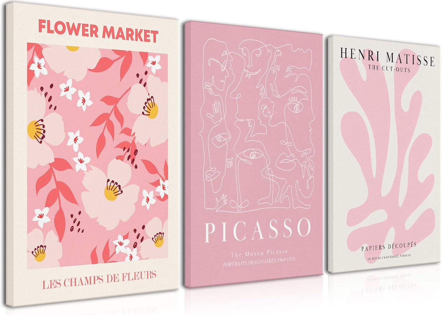 Djmwtb 3 Piece Pink Wall Art Matisse Canvas Art Picasso Prints Flower Market Wall Decor Paintings Cute Pictures Abstract Artwork for Girls Bedroom Dorm 12x16in Framed