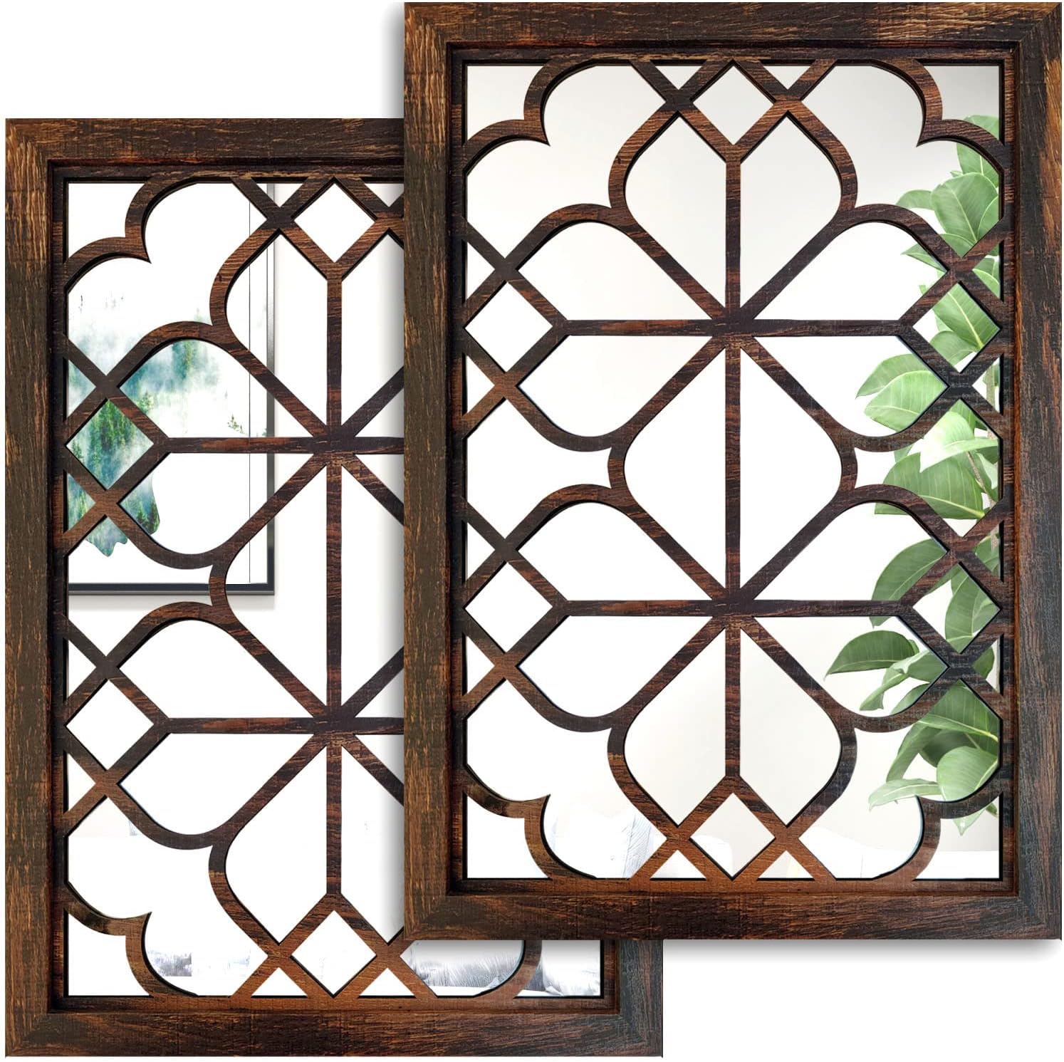 Wocred Set of 2 Rectangular Wall Mirror,Gorgeous Rustic Farmhouse Accent Mirror,Caramel Color Entry Mirror for Bathroom Renovation,Bedrooms,Living Rooms and More(11”x15”)