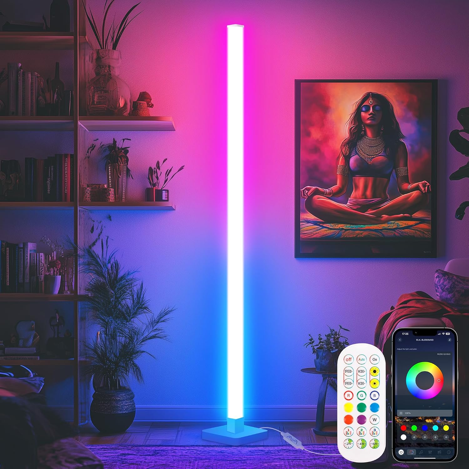 Flupuro DIY ICRGB Corner Floor Lamp with Music Sync | 16 Million Colors and Color-Changing Ambient Lighting for Bedrooms, Living Rooms, Gaming Rooms and Modern Home Decor