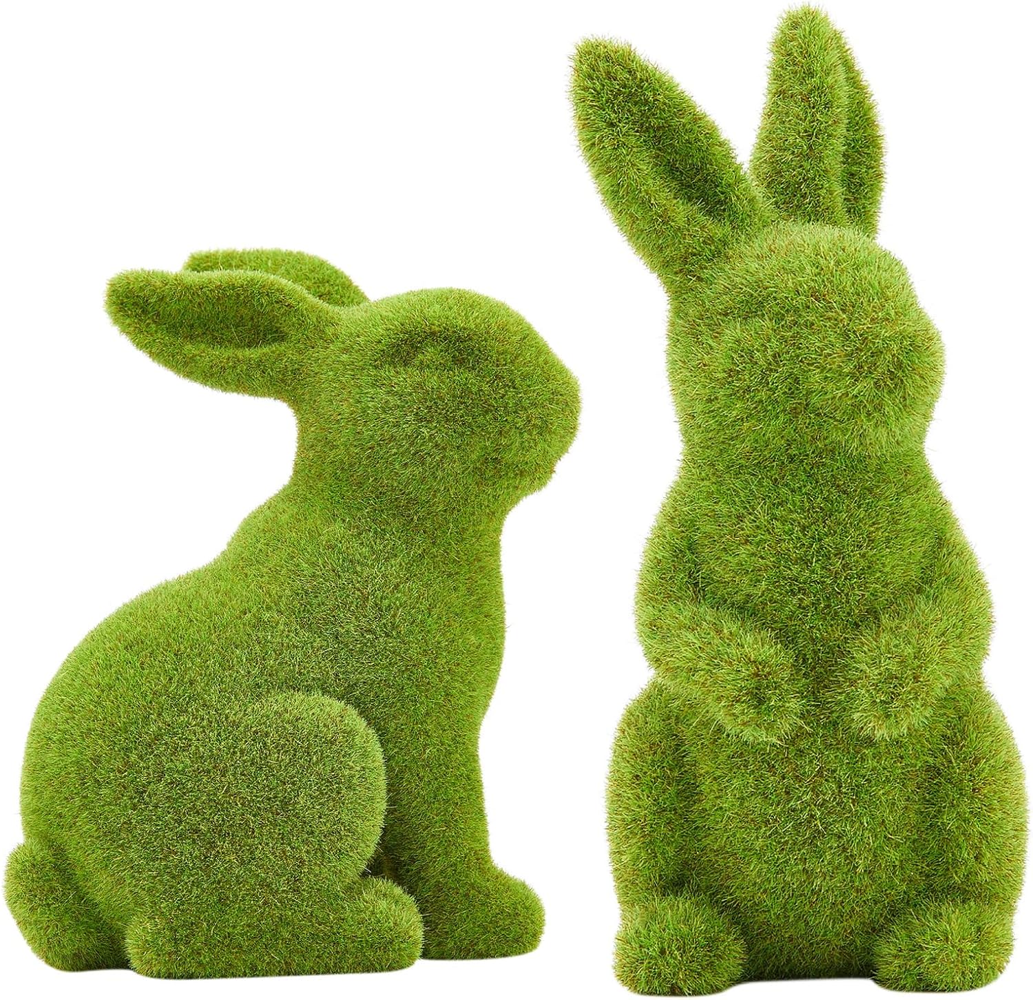 Easter Bunny Decorative Ornament Garden Decoration Artificial Green Moss Rabbit Sculpture Easter Decoration Party Gifts Baking Table and Home Decoration (Small 2PCS Standing+Sitting)