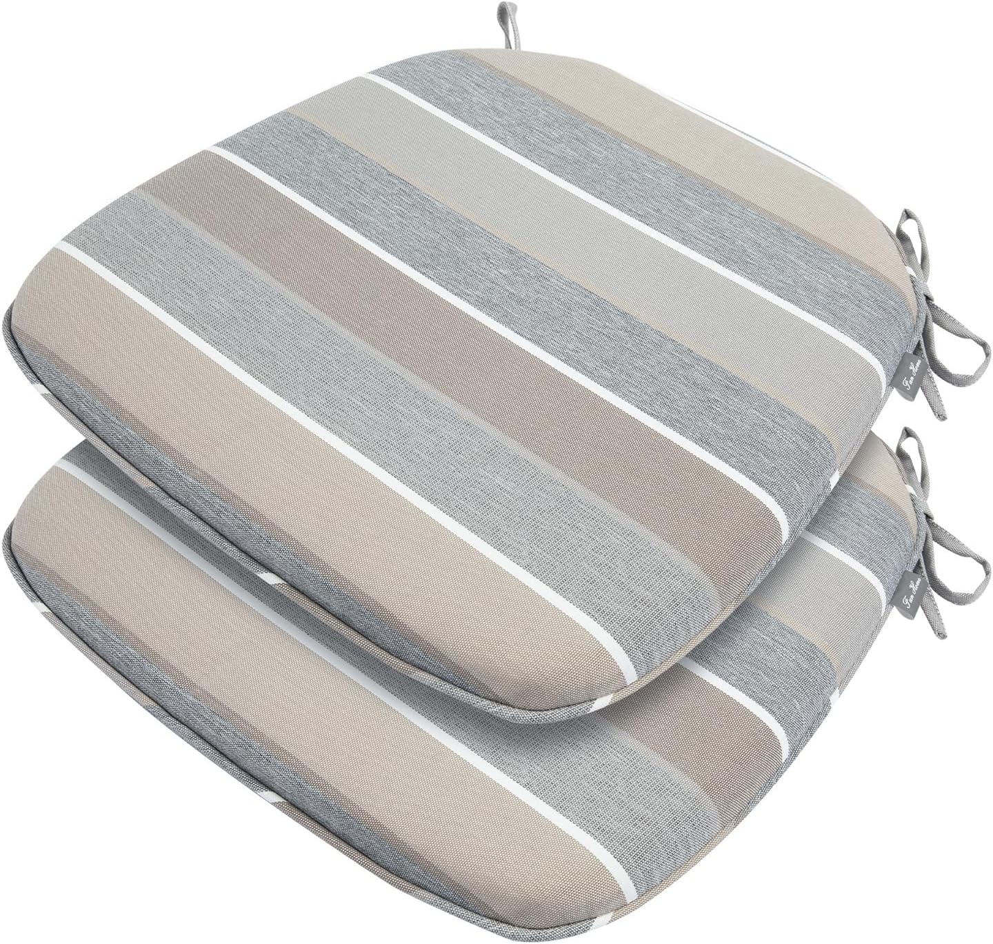 FUNHOME Outdoor Chair Cushions Set of 2,Patio Seat Cushion 17″x16″x2″,U-Shaped Dining Chair Cushion 17 by 16 Inch,Water Resistant,Fade-Resistant Chair Pads for Kitchen Garden Furniture(Gray Stripe)