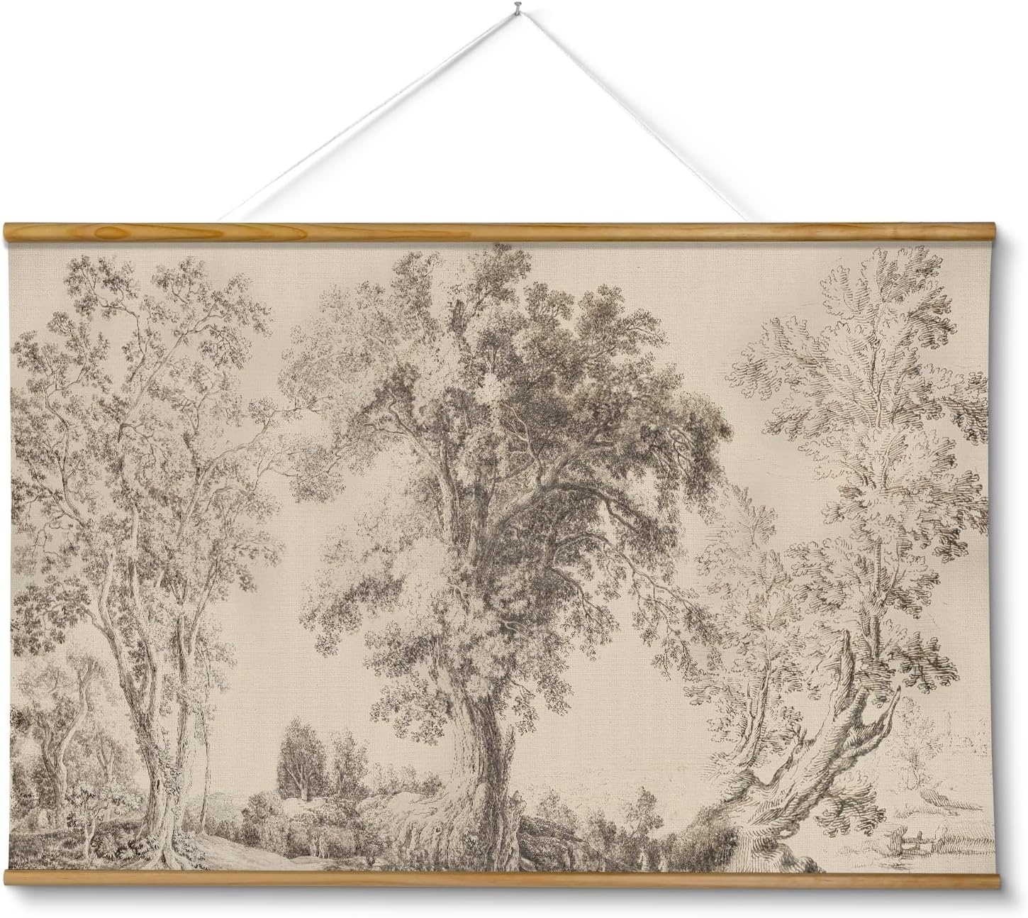 VIYYIEA Extra Large Size Canvas Wall Art, 36×54 Inch Vintage Tree Landscape Hanging Scroll, Oversized Rustic Nature Artwork for Living Room, Bedroom, or Study