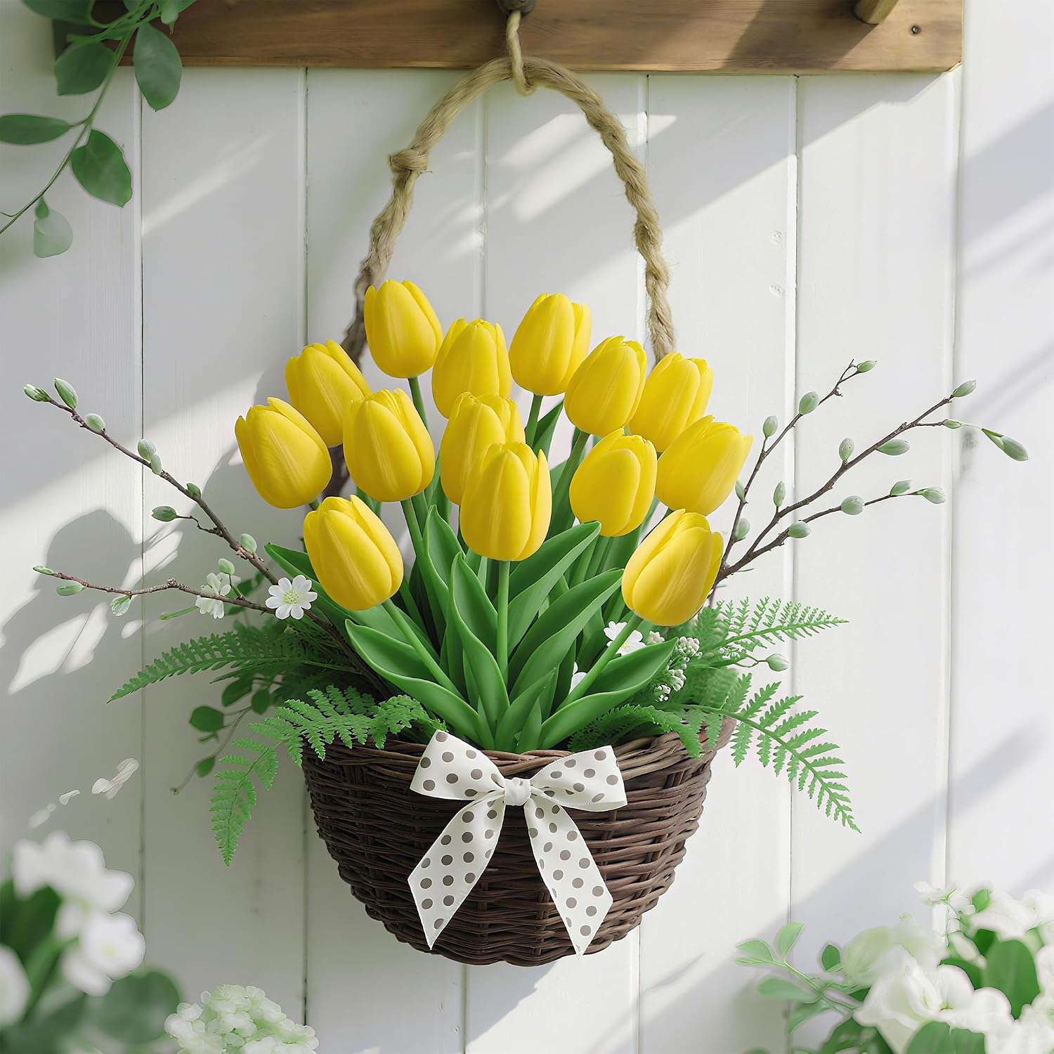 20Pcs Fake Tulips Artificial Flowers Faux Tulips Real Touch PU 13″ Yellow Tulip Bouquet for Mother’s Day Home Kitchen Decor Home Party Office Decorations