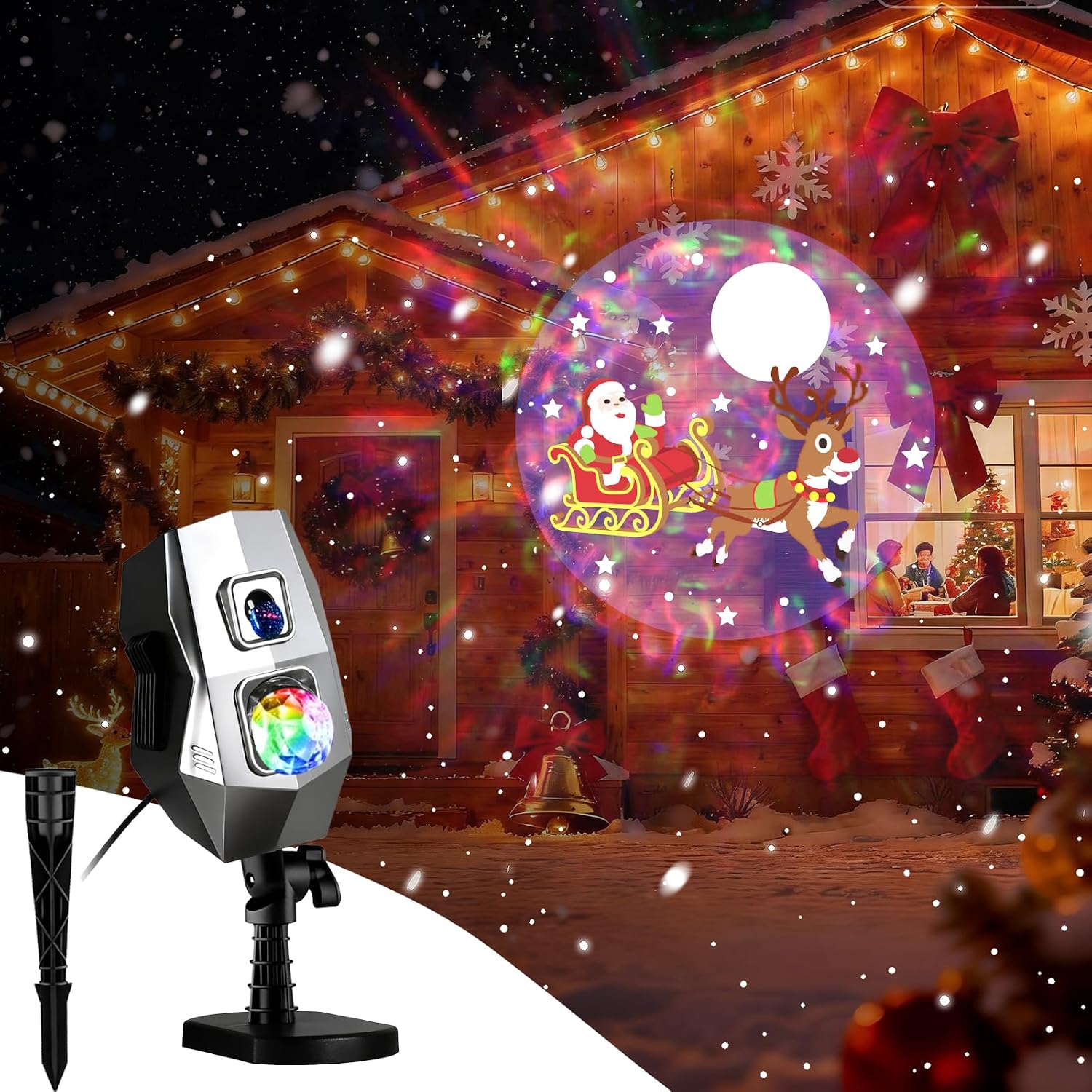 Independence Day Projector Lights for 4th of July Outdoor Indoor, RGB Ocean Wave Projection Lamp with 6 Holiday Patterns for 4th of July Christmas with IP65 Waterproof and Auto Timer Rotating Head