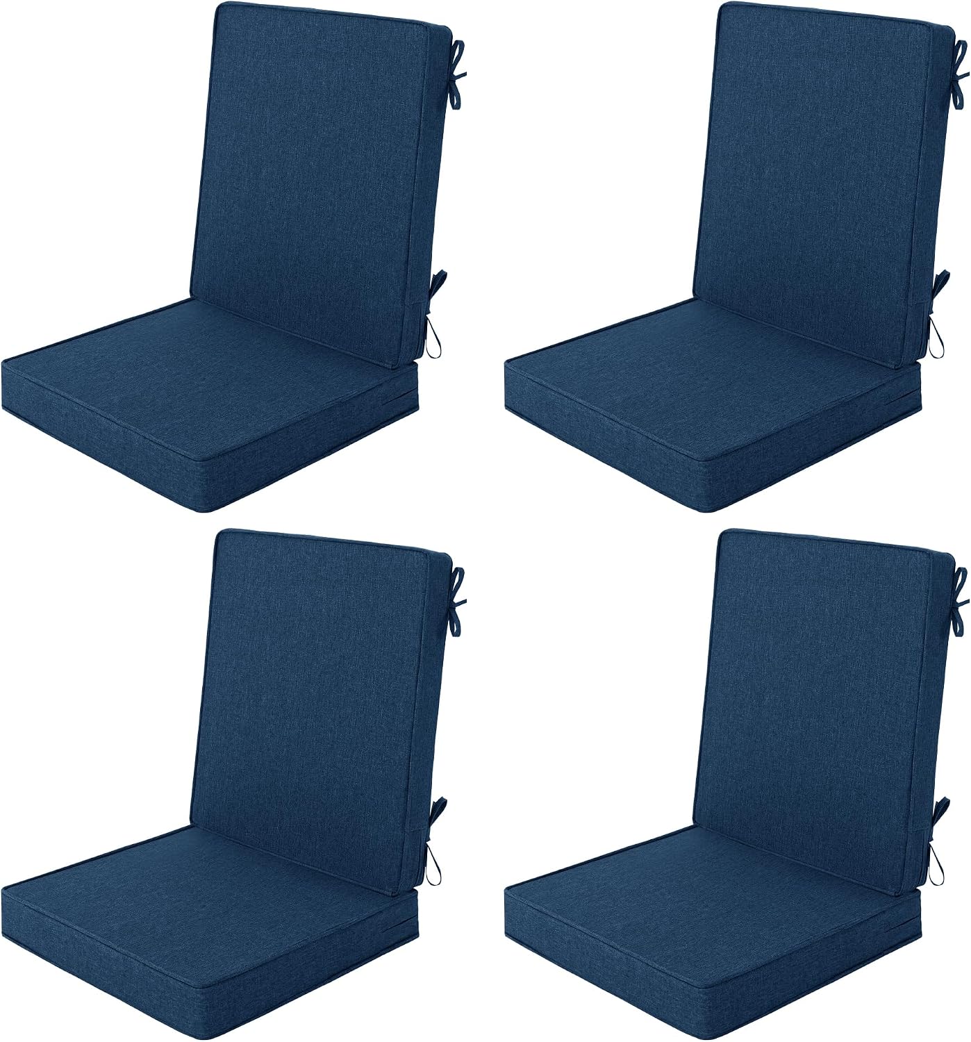 Outdoor Chair Cushions 20×20, Water-Resistant & Fade-Resistant, Patio Furniture Lawn Dining Chair Seat Replacement with High Back, Ties Zipper, Removable Cover, Set of 4, Navy Blue