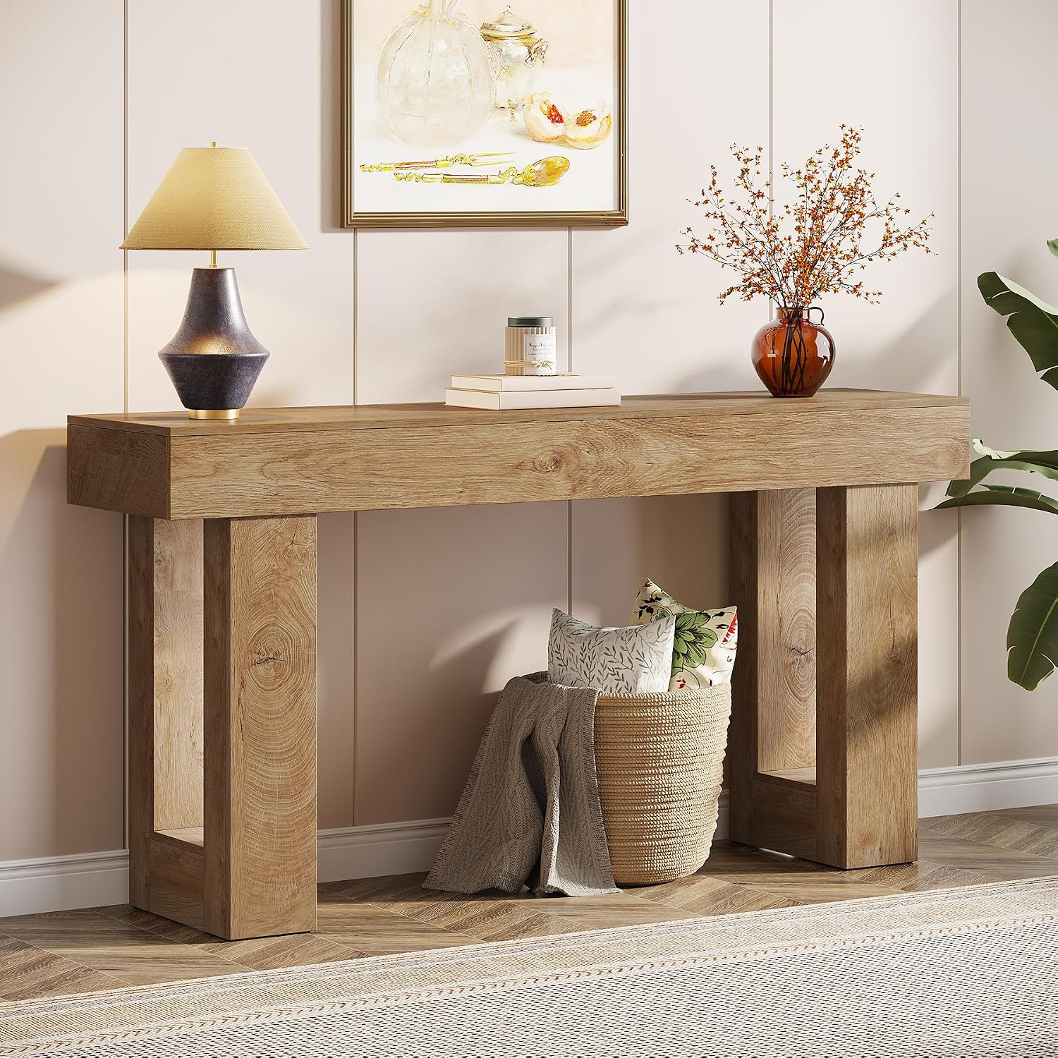 Tribesigns 63-Inch Long Console Table, Wooden Rectangular Sofa Table Behind The Couch, Farmhouse Entryway Table for Entrance, Hallway, Living Room (Natural)