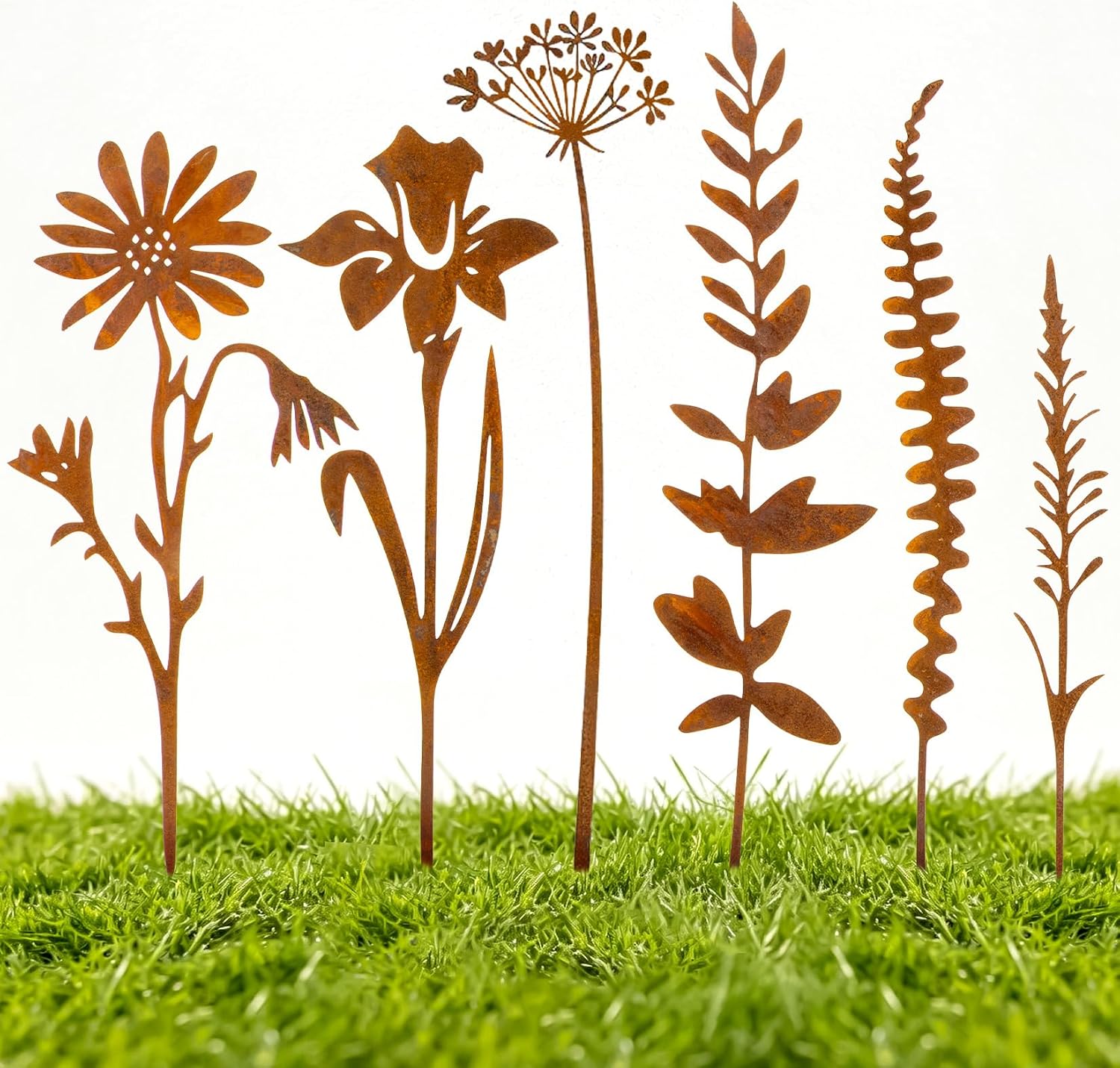 RAINFLOW 6 PCS Metal Garden Flowers, Outdoor Plant Stakes for Yard Decor | Metal garden accents are easy to place in soil, planters, raised beds, porch displays, or seasonal outdoor arrangements