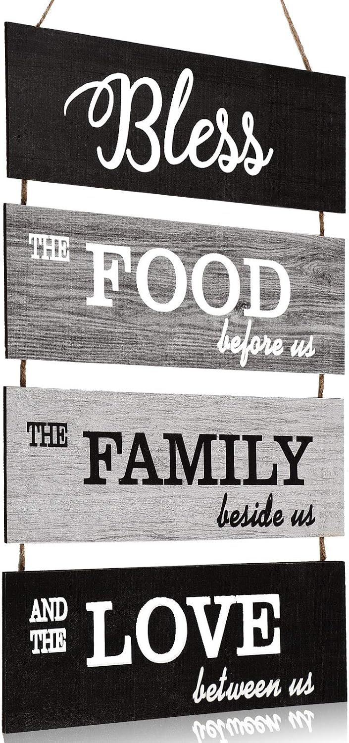 Jetec Bless Hanging Wall Sign, Large Farmhouse Kitchen Decor, Rustic Country Vintage Wooden Family Food Love Wood Art Decoration Plaque For Collage Living Room Bedroom(Vivid Style,Cool-Tone Color)