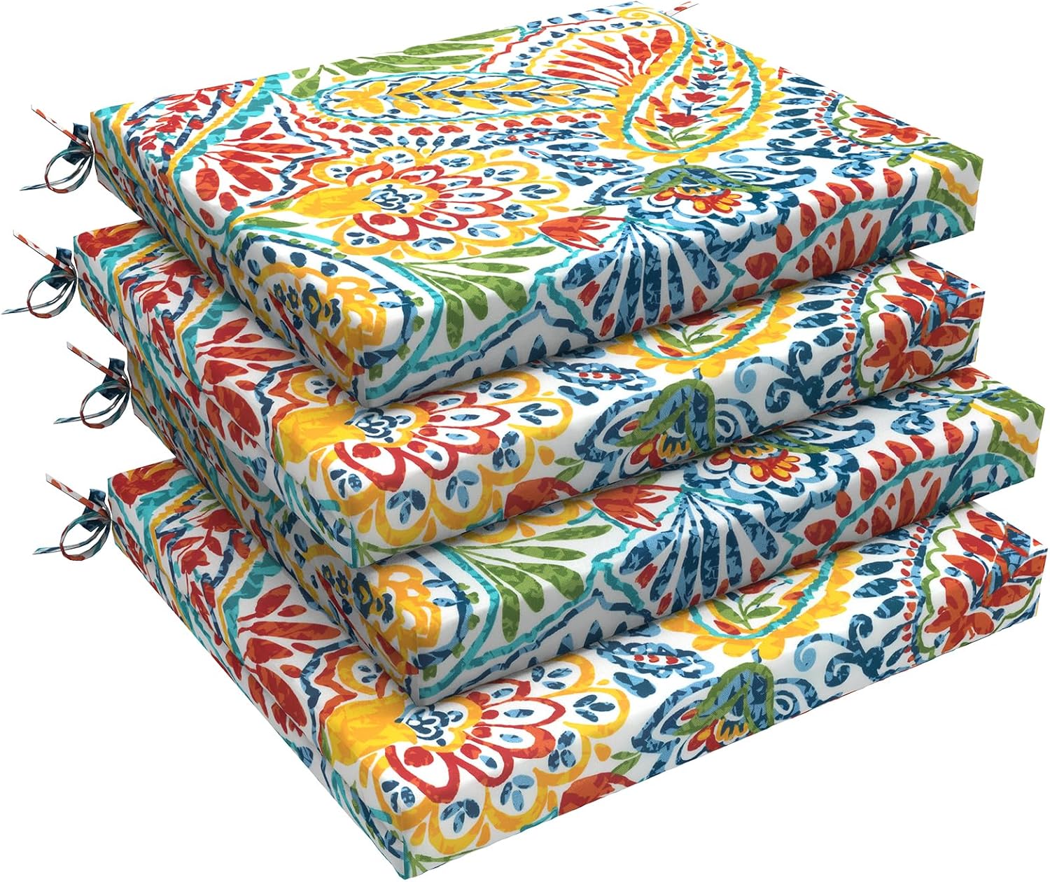 LVTXIII Outdoor Chair Cushions, Water Repellent Patio Furniture Cushions Outdoor Square Chair Pads with Ties for Dining Chairs and Garden Furniture Decoration, 18.5″x16″x2″ Set of 4, Paisley Multi