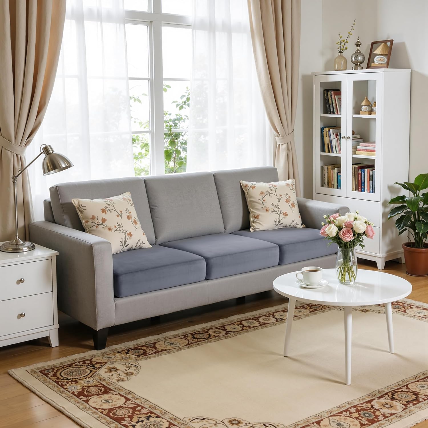 Hokway Velvet Couch Cushion Covers Water Resistant Seat Covers Stretch Sofa Cushion Protector(Small-3PC, Grey)