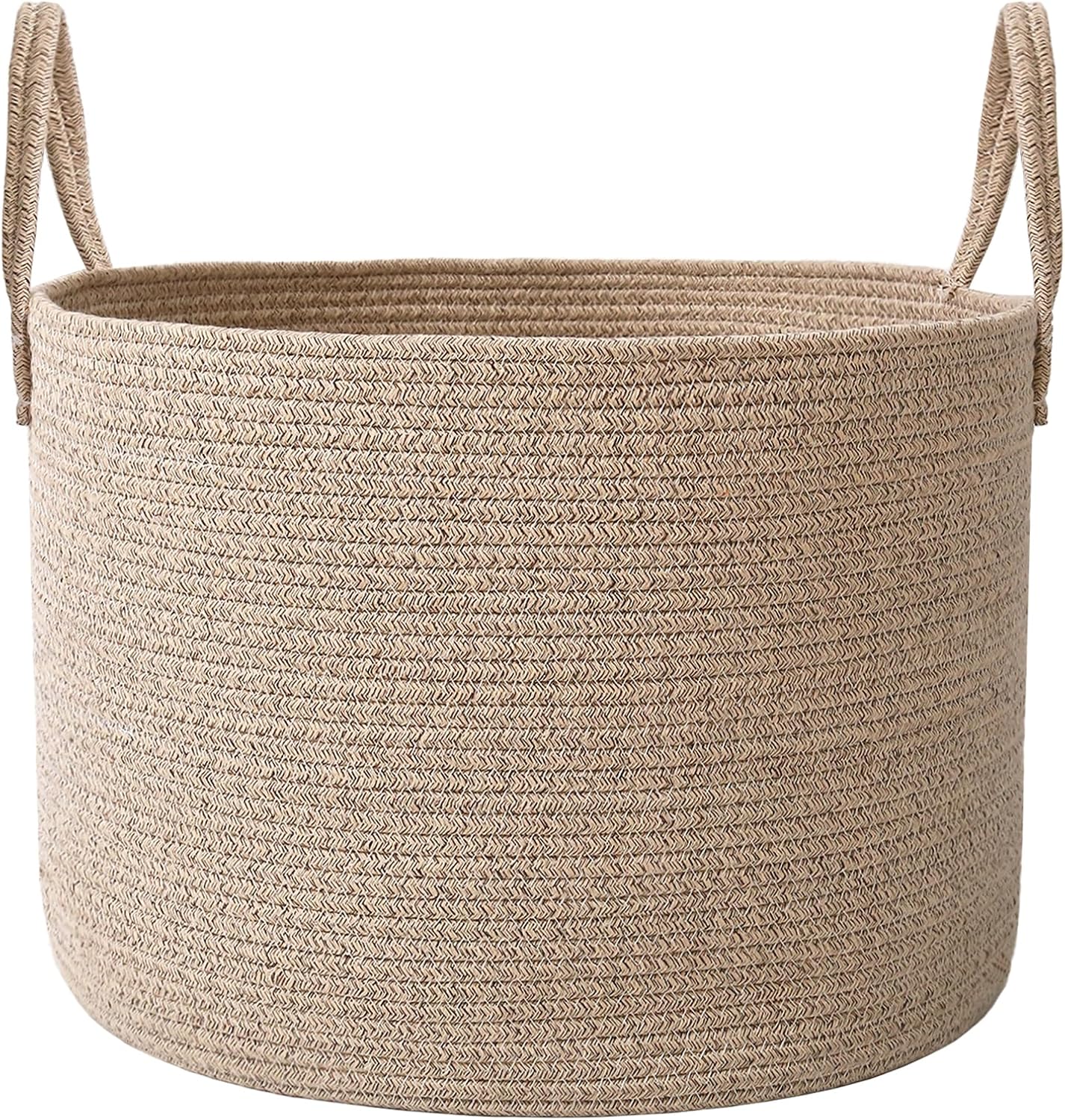 JMvicyroam 65L Extra Large Blanket Basket for Living Room – Woven Cotton Rope Laundry Hamper with Reinforced Handles – Storage Bin for Pillows, Comforters & Toys – Machine Washable,Oatmeal