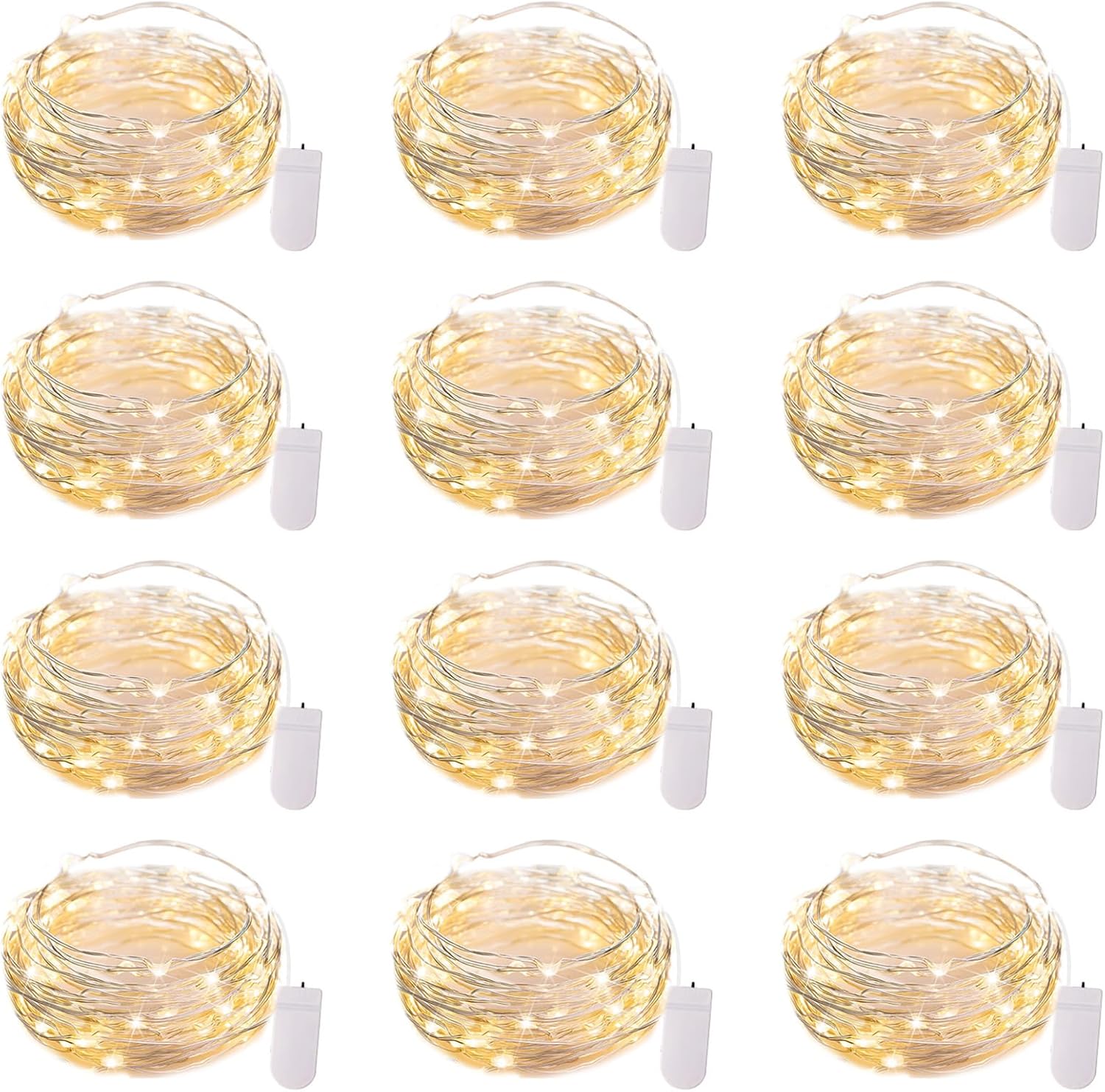 Brightown 12 Pack 7ft Battery Operated LED Fairy Lights for Xmas Decoration | 20 LED Bulbs, Warm White Glow, Waterproof, Flexible Silver Wire, Lovely for DIY Crafts Wedding Table Centerpieces Decoration