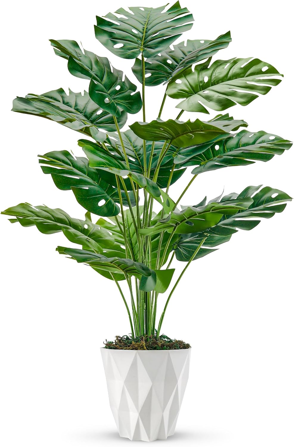 Der Rose 28″ Tall Fake Plants Large Artificial Monstera Faux Potted Plants Indoor with White Pot for Home Office Living Room Decor