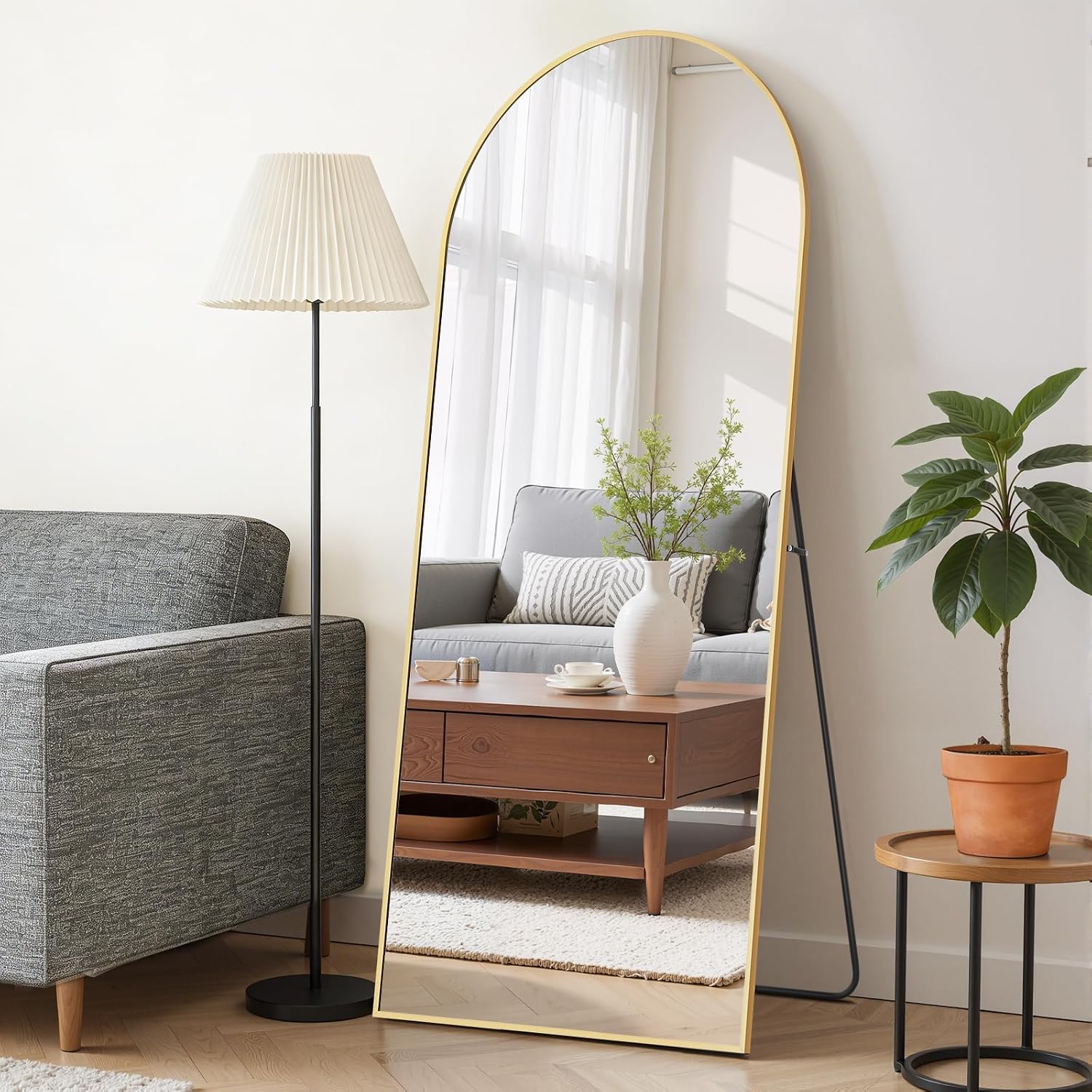 Mirror Full Length 64″x21″, Arched Full Body Floor Mirrors with Stand | Shatterproof Glass, Aluminum Alloy Frame, Free Standing, Wall Mounted or Leaning for Bedroom Living Room Entryway