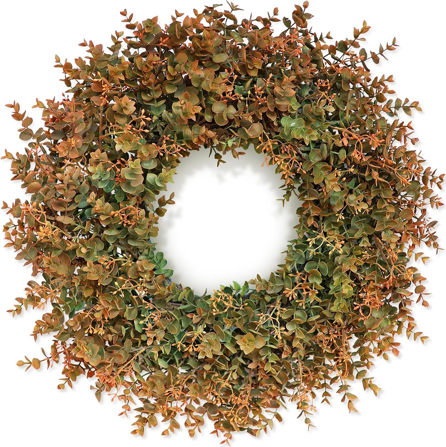 26″Large Artificial Eucalyptus Wreath with Seed for Front Door(Fall Orange) | Full Size, Fake Eucalyptus Leaves Wreath, UV-Resistant, for Front Porch Window Farmhouse Home Harvest Wall Window Decor