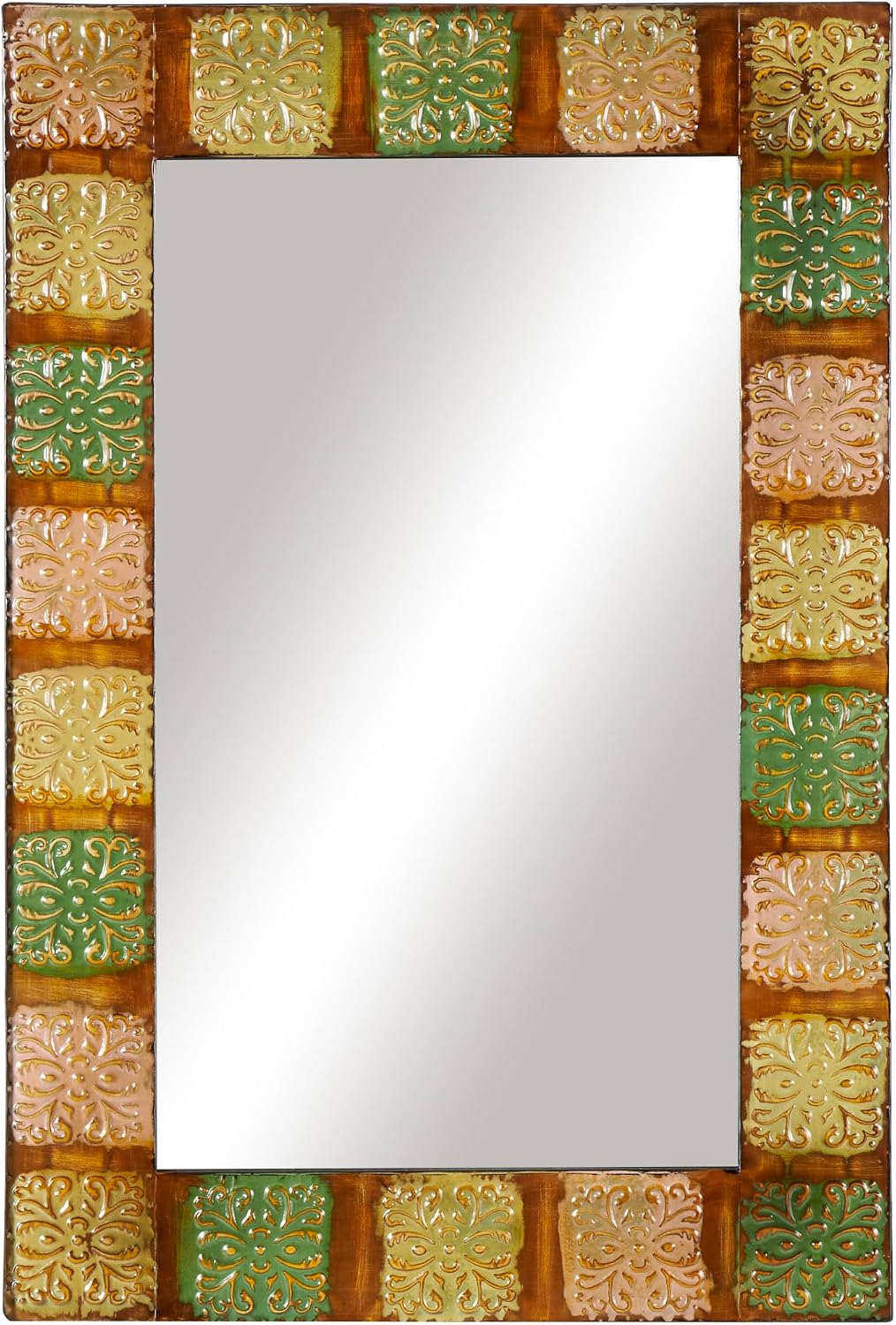 Deco 79 Metal Floral Room Wall Mirror Entryway Mirror with Embossed Metal, Wall Mounted Mirror 24″ x 2″ x 36″, Multi Colored | Room Floral Entryway Mirror With Embossed Metal Mirror