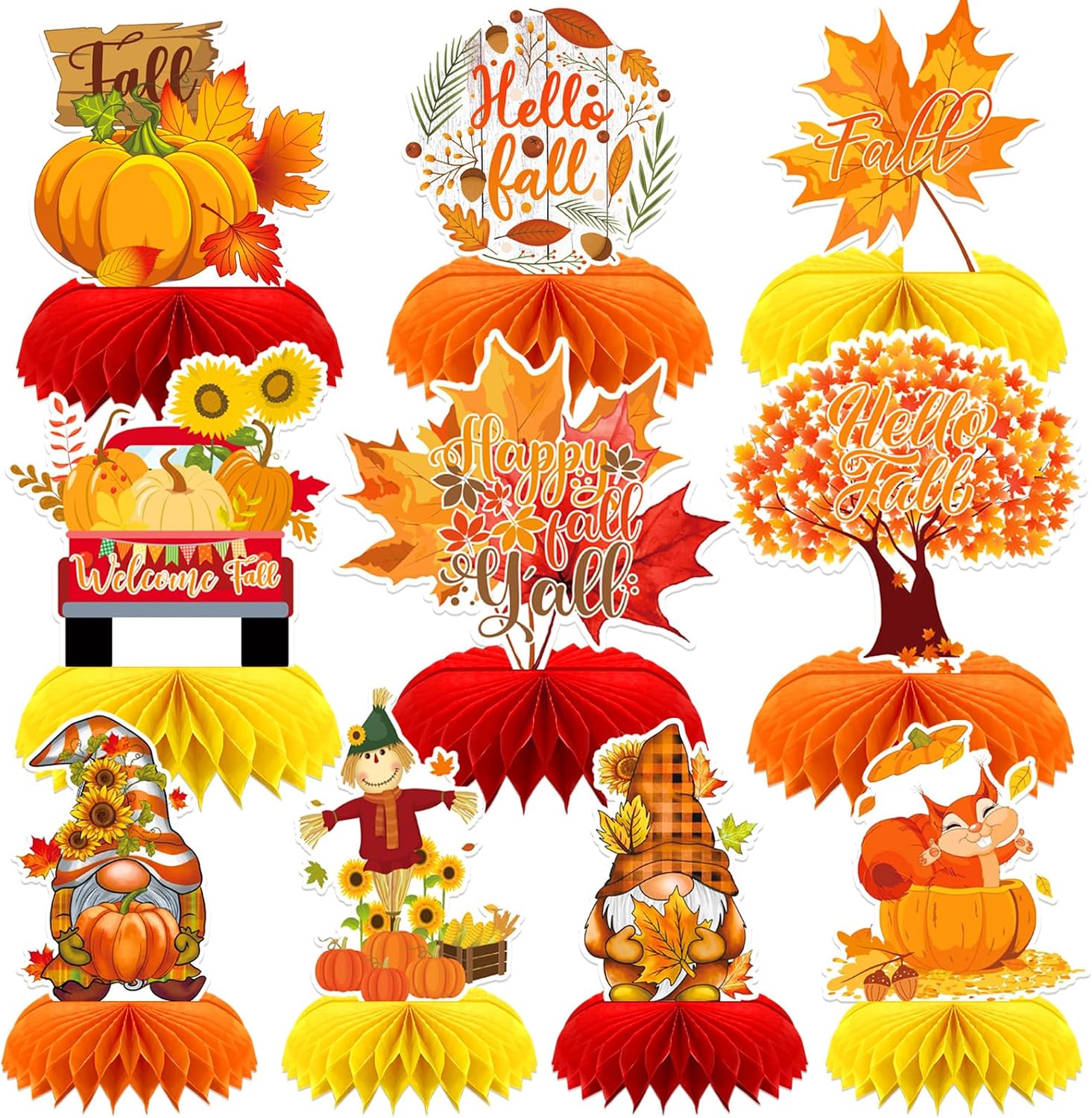10Pcs Fall Table Decorations, Thanksgiving Honeycomb Centerpieces | Autumn Centerpieces for Table, Harvest Celebration Party Supplies, Home Farmhouse Decor