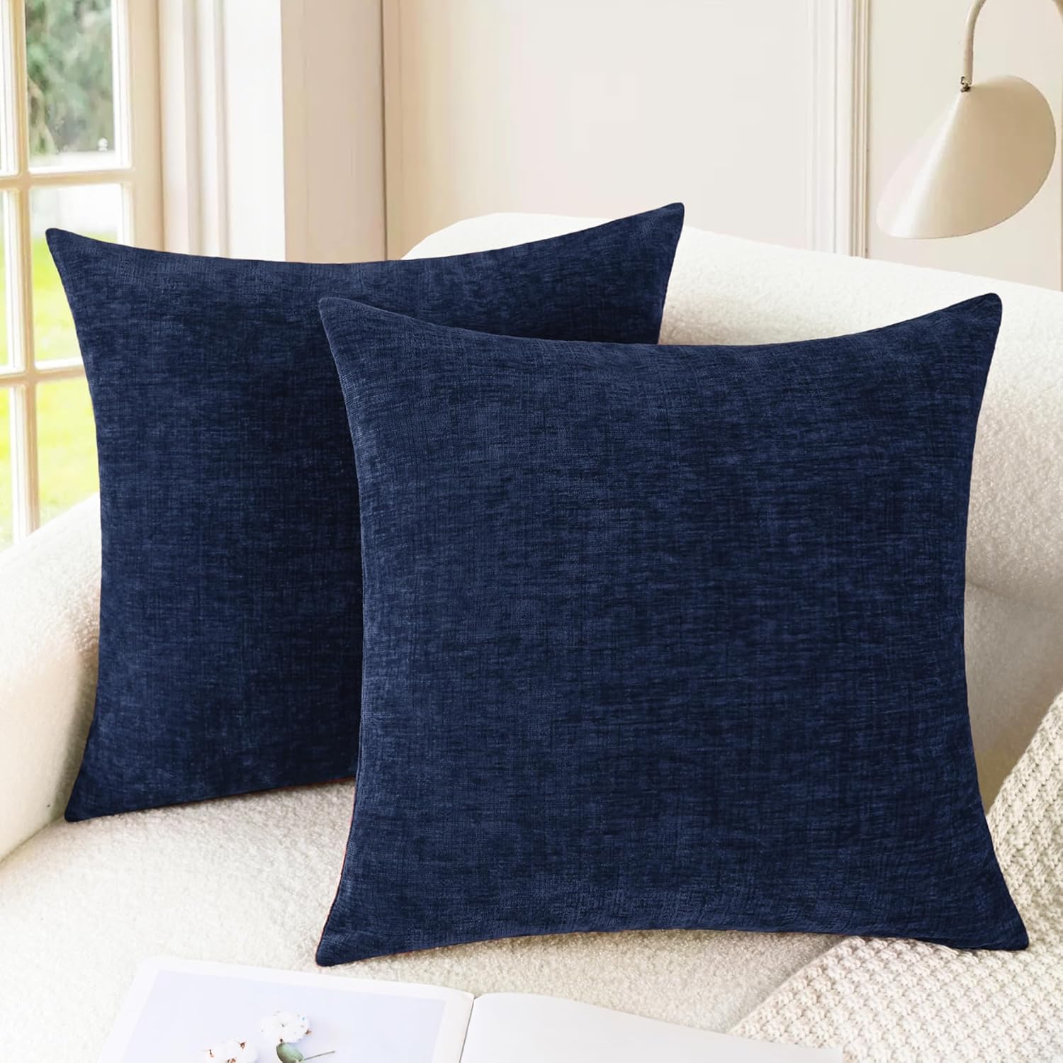 CaliTime Decorative Couch Throw Pillow Covers 18 X 18 Inches Navy Blue | Pack of 2, Cozy Chenille Cushion Cases for Sofa Bed Living Room Farmhouse Home