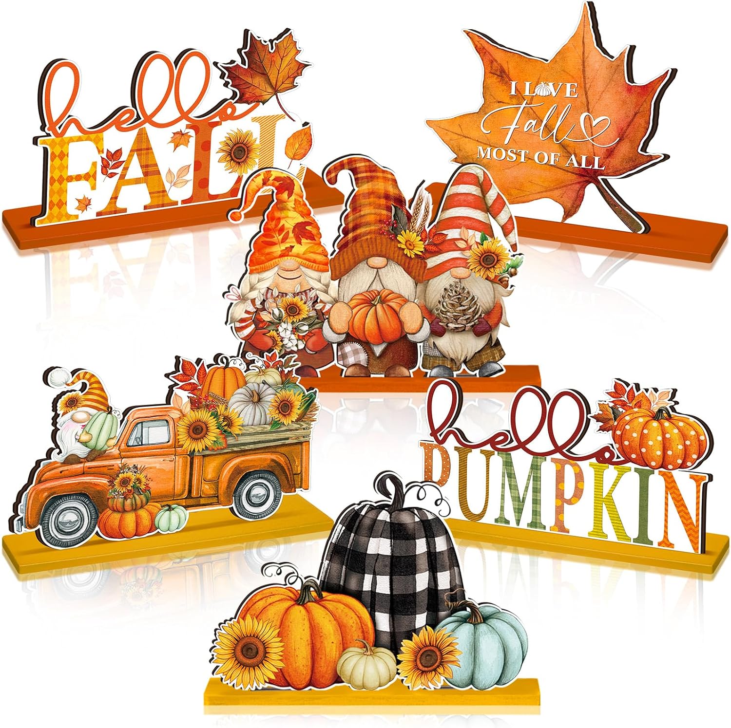 Yousoontic 6 Pcs Fall Decor for Home Fall Thanksgiving Table Decorations Centerpieces Signs Gnomes Pumpkin Truck Tabletop Signs for Autumn Photo Props Harvest Party Decor(Fresh,Orange)