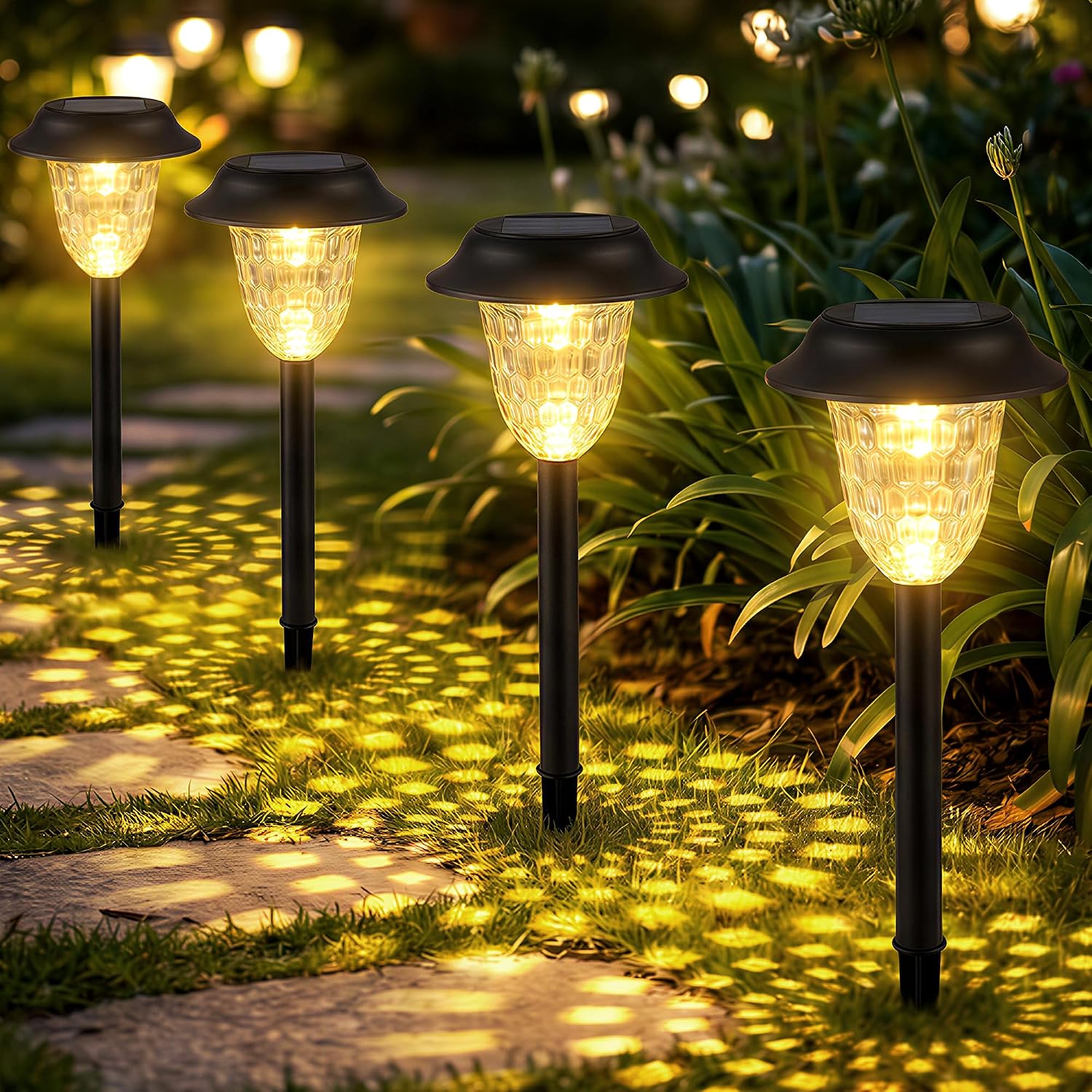 8 Pack Solar Lights Outdoor, Warm White LED, IP65 Waterproof,Auto On/Off Long-Lasting Solar Garden Lights for Yard,Path,WalkwayDecor,Landscape Lighting