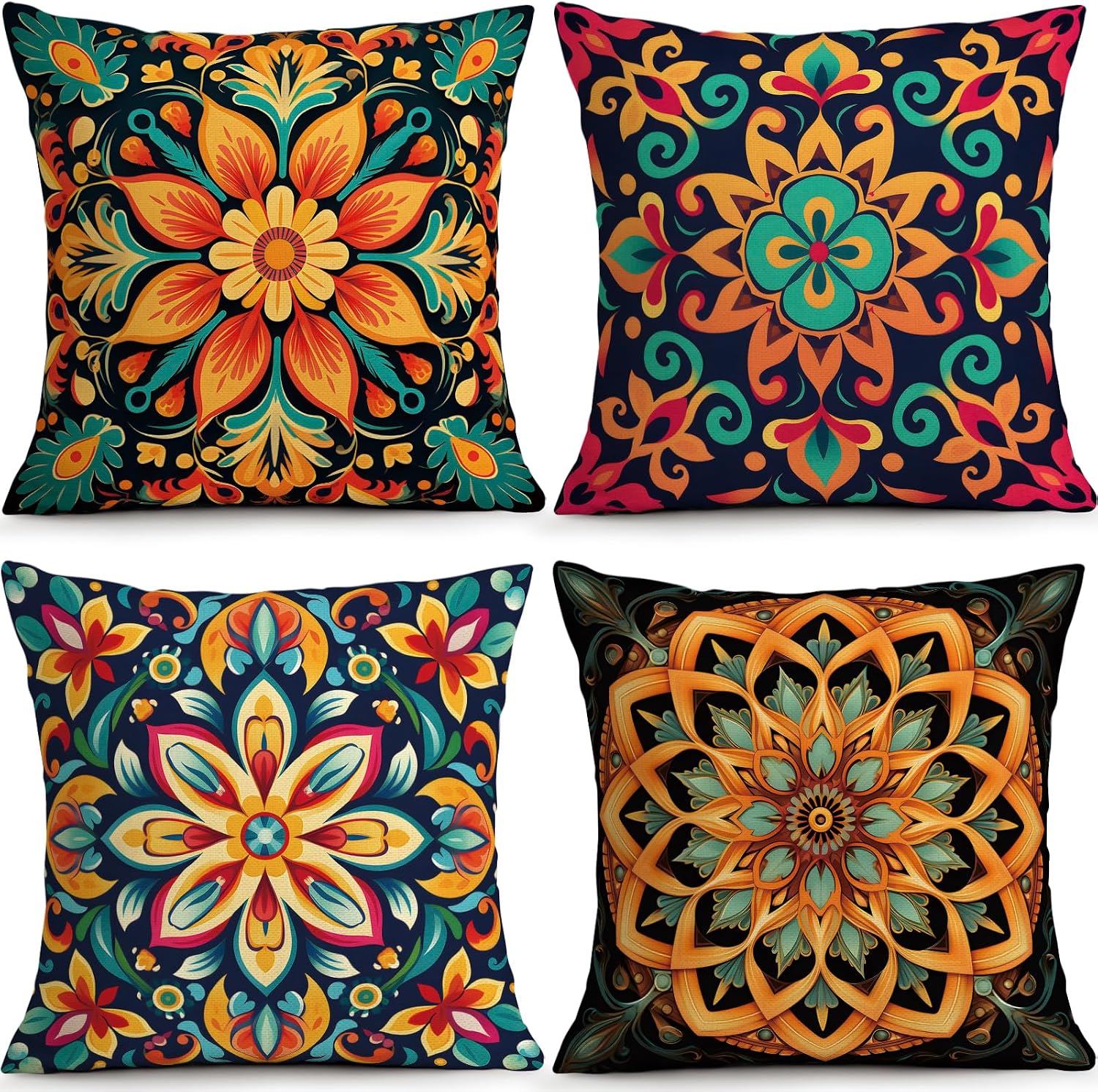 ORMAN Bohemian Mandala Pillow Covers 18×18 Set of 4, Boho Cushion Cover for Couch Sofa Living Room