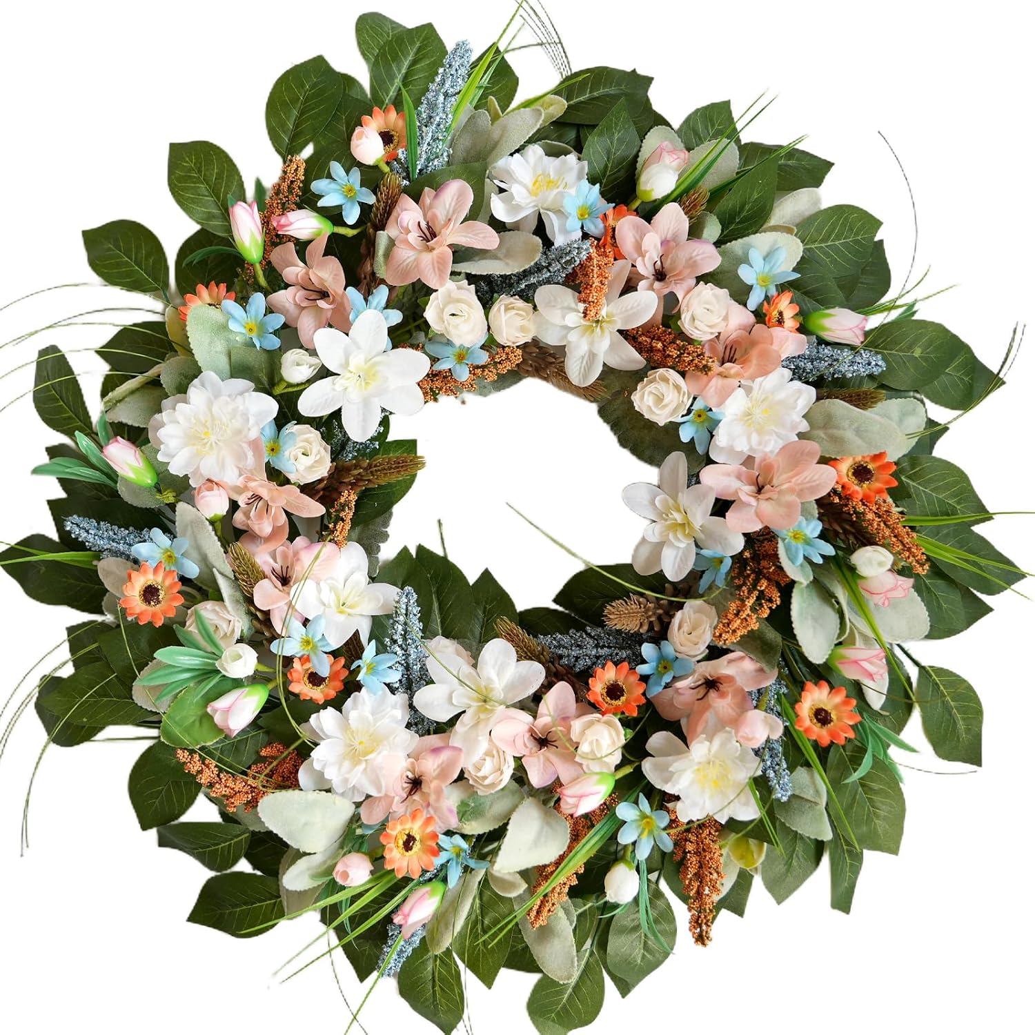 24 Inches Spring Wreaths for Front Door Spring Door Wreath Summer Floral Wreath with Wildflower for Wall Porch Indoors Outdoor Window Home Farmhouse Decorations