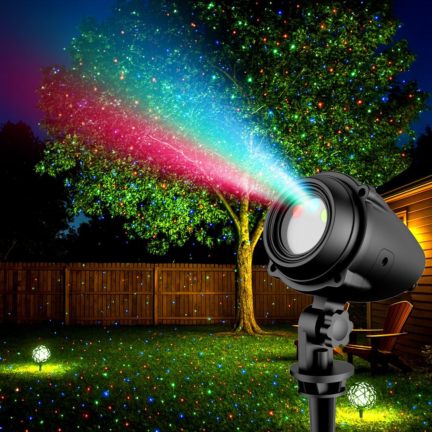 RGB Laser Projector Light Outdoor, All-Metal Casing Landscape Light with Superior Cooling, IP65 Waterproof Laser Projector Light, Remote Timer for Yard Garden Patio Party Decor