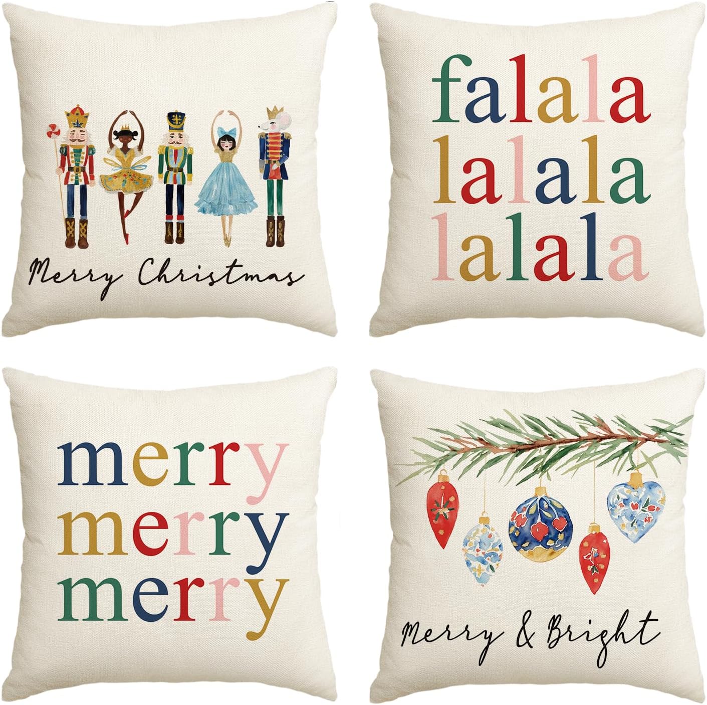 AVOIN colorlife Merry Christmas Nutcracker Throw Pillow Covers, 18 x 18 Inch Winter Holiday Party Cushion Case Decoration for Sofa Couch Set of 4