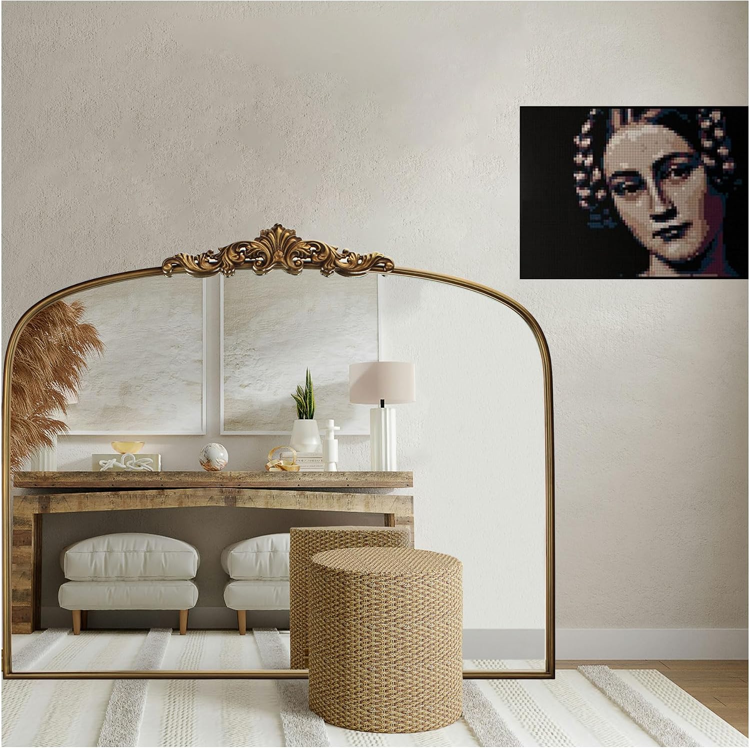 Vintage Gold Mirror 36″X30″ Arched Antique Wall Mirror | Metal Frame, HD Tempered Glass, Include Wall Mount Screws,Ideal for Entryway, Fireplace, Living Room, Hallway or Wall Decor