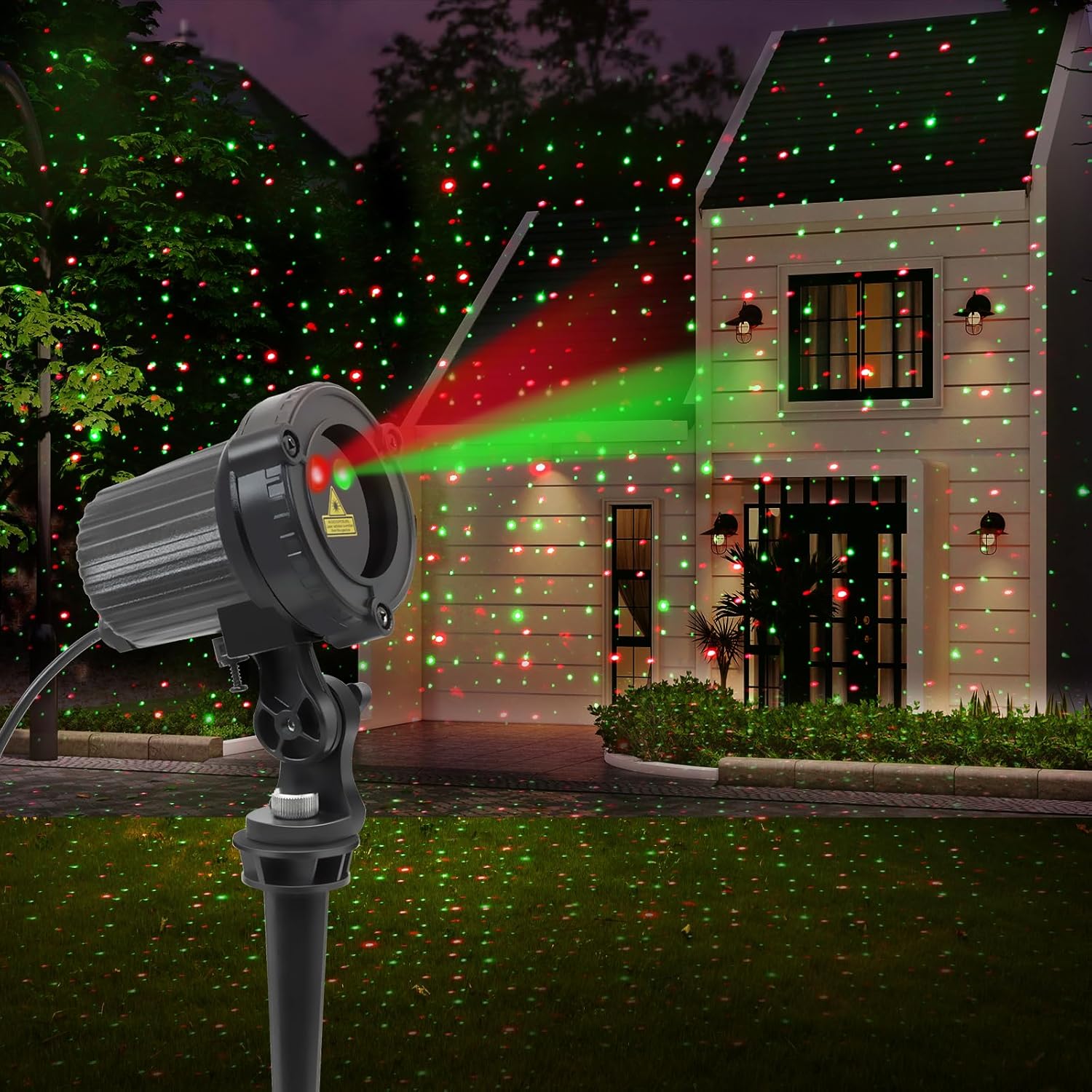 SUNFUCAN Laser Christmas Projector Lights Outdoor, Outdoor Garden Laser Light, Landscape Lights with Red and Green Stars, IP65 Waterproof,Cold Resistant. Suitable for Holiday, Party, Garden Decorati | Landscape Lights with Red and Green Stars, IP65 Waterproof,Cold Resistant. Suitable for Holiday, Party, Garden Decoration