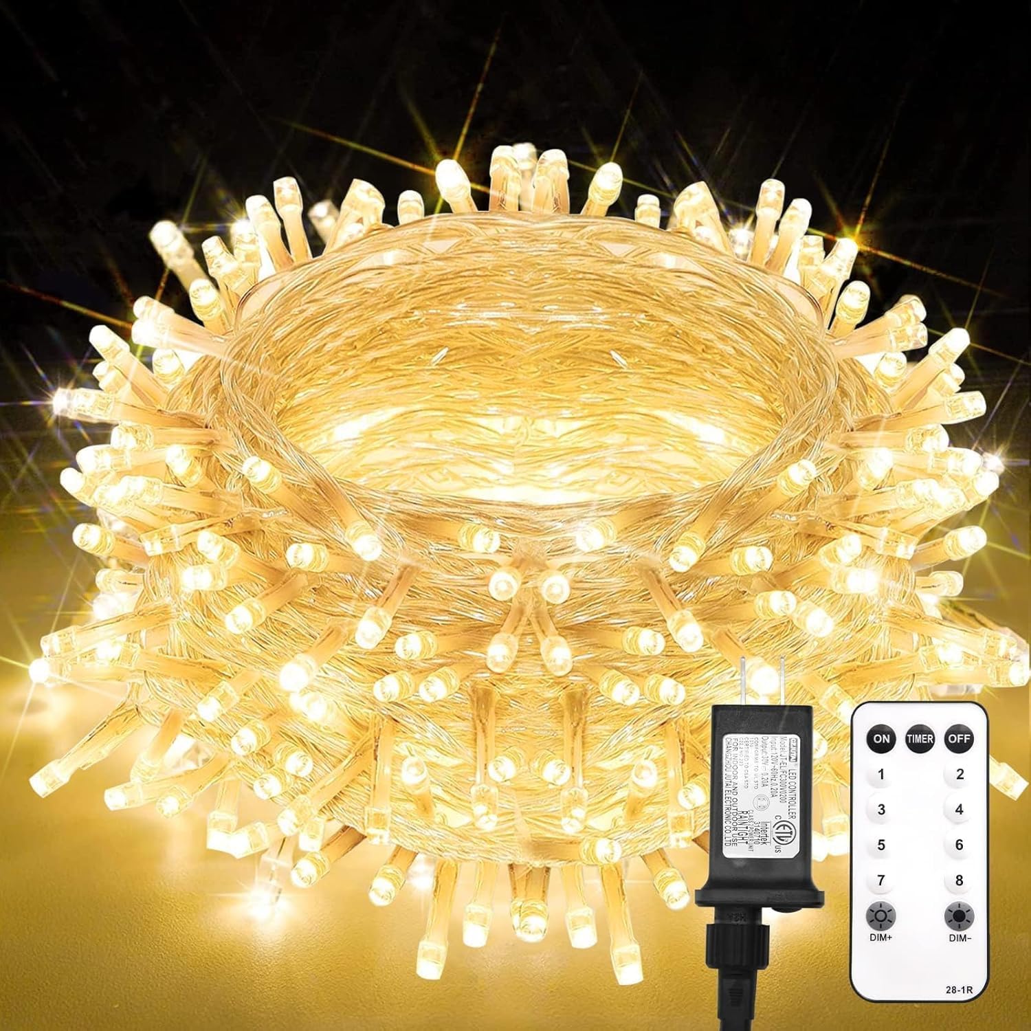 String Lights Indoor Plug in 100 LED Christmas Lights Warm White | 33ft Christmas Lights with Remote Timer 8 Modes Outdoor Lights for Bedroom Dorm Xmas Tree Wedding Waterproof