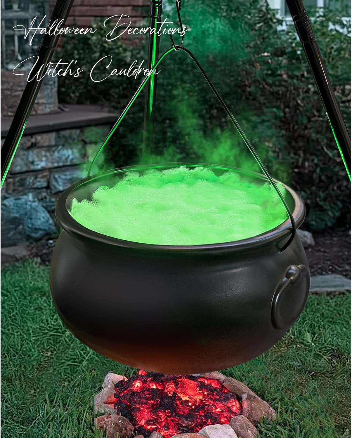 Halloween Decorations Outdoor – Large Witches Cauldron on 54″ Tripod | Hocus Pocus Candy Bucket, Halloween Decor, Black Plastic Bowl, Home Party Room Decor , Indoor Outside Yard Lawn Use